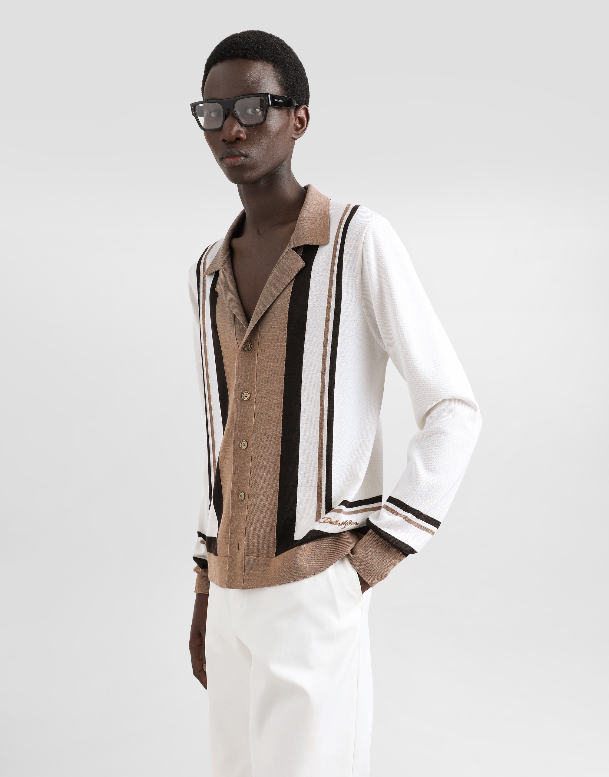 Dolce & Gabbana Logo Embroidery Cardigan Sweaters And Cardigans In Beige