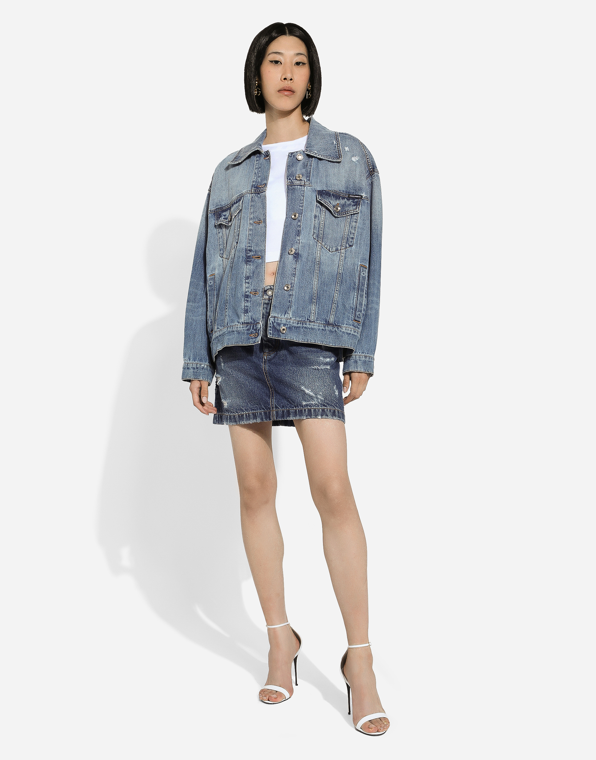 Shop Dolce & Gabbana Denim Jacket With Branded Plate In Blue