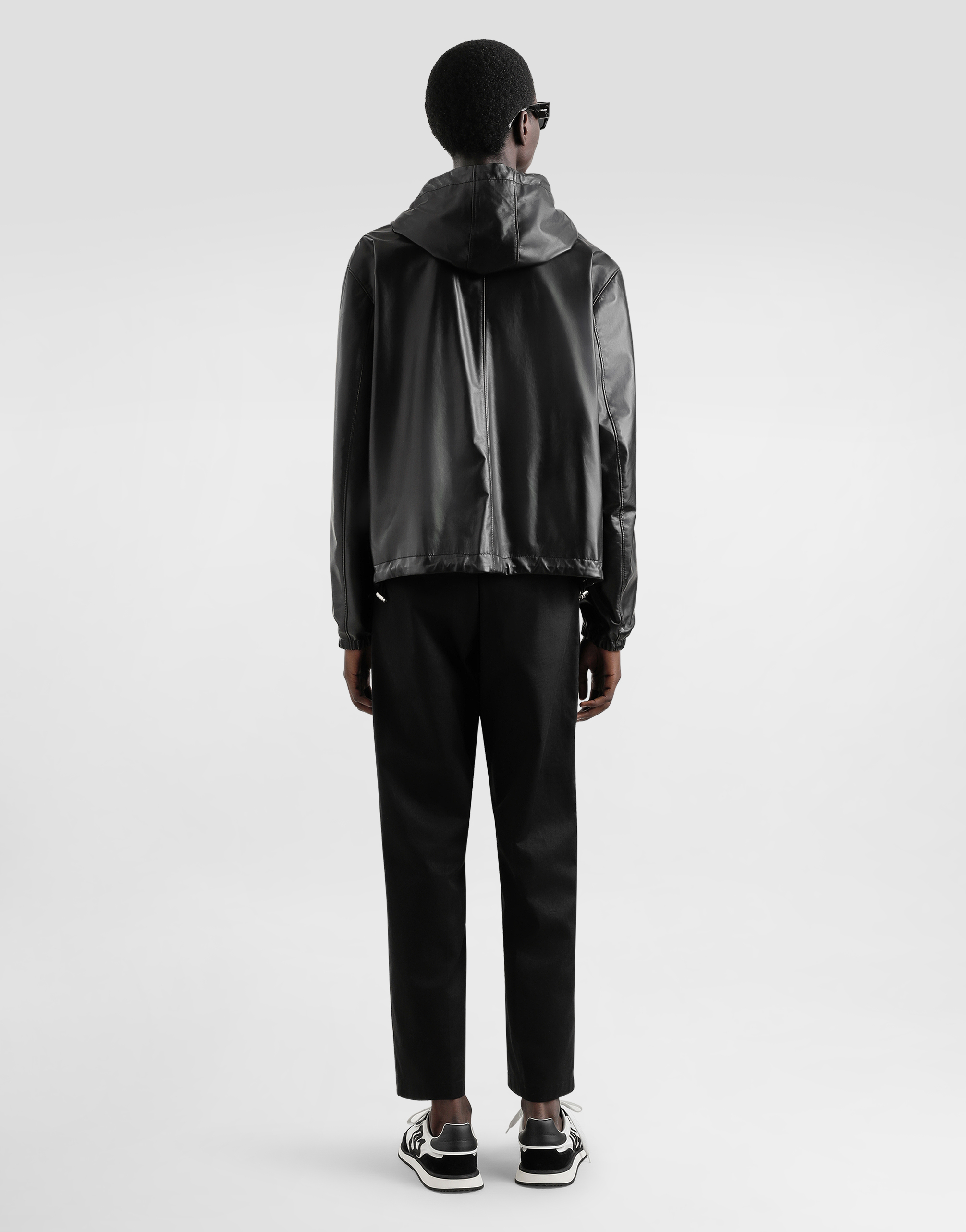 Dolce & Gabbana Leather Double-face Bomber Jacket With Drawstring In Black