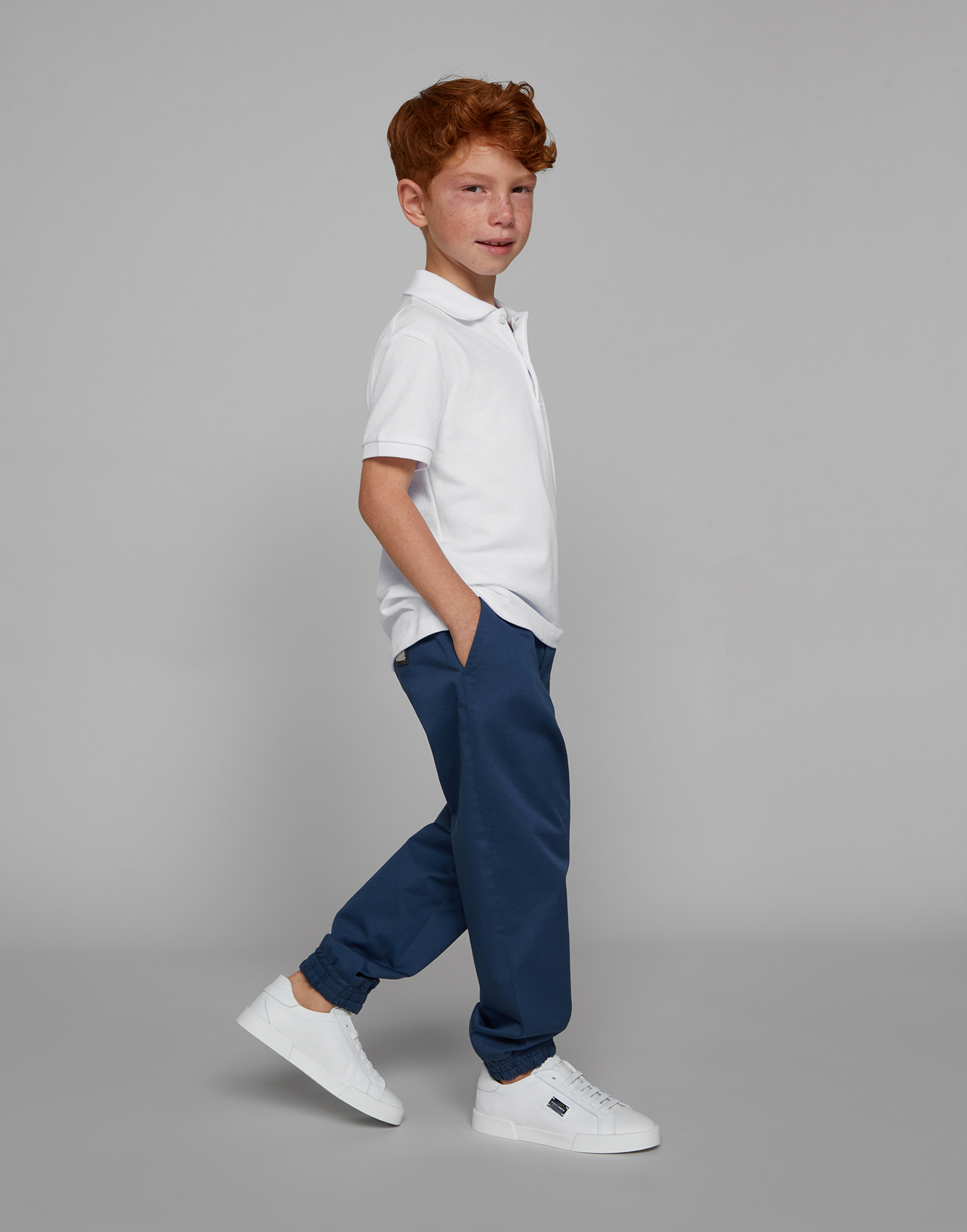Dolce & Gabbana Stretch Gabardine Pants With Logo Tag In Blu Scurissimo 3