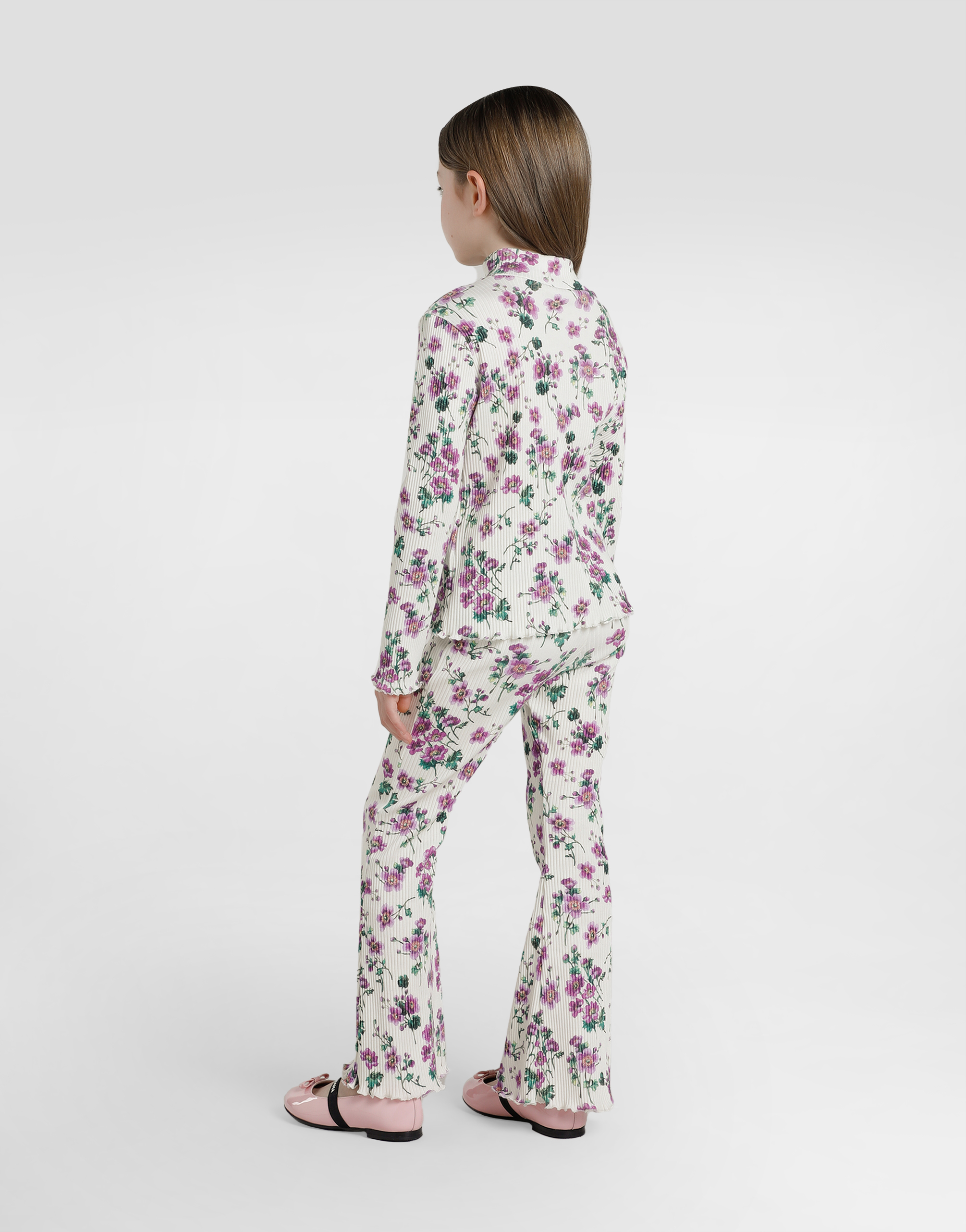 Dolce & Gabbana Ribbed Turtleneck With Violets-print In Multi