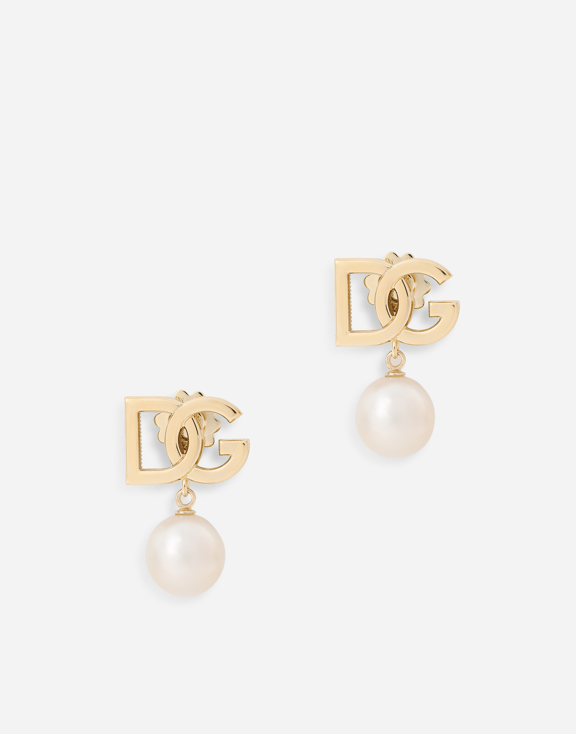 Dolce & Gabbana Logo Earrings In Yellow 18kt Gold With Pearls Yellow Gold Female Onesize