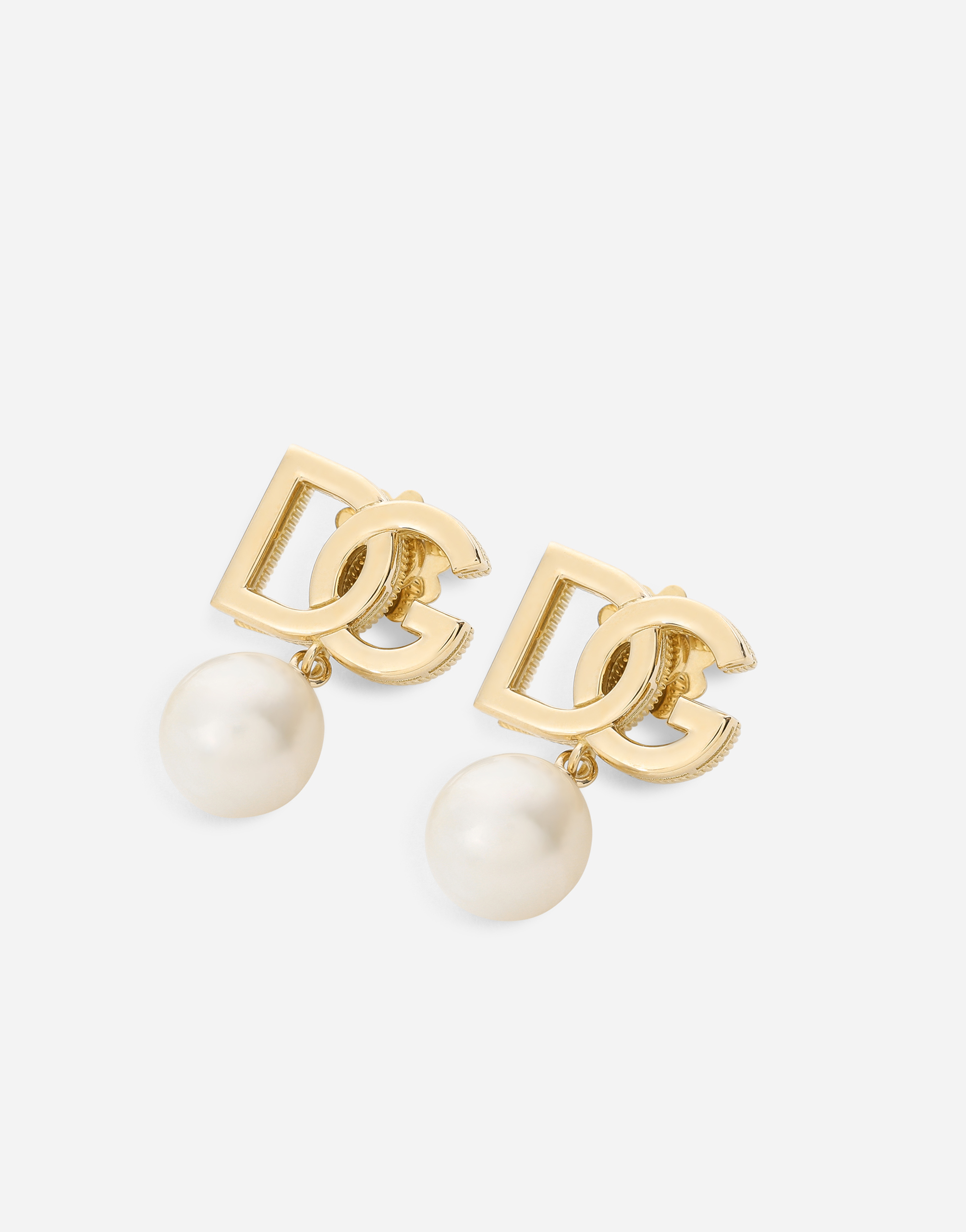 DOLCE & GABBANA LOGO EARRINGS IN YELLOW 18KT GOLD WITH PEARLS