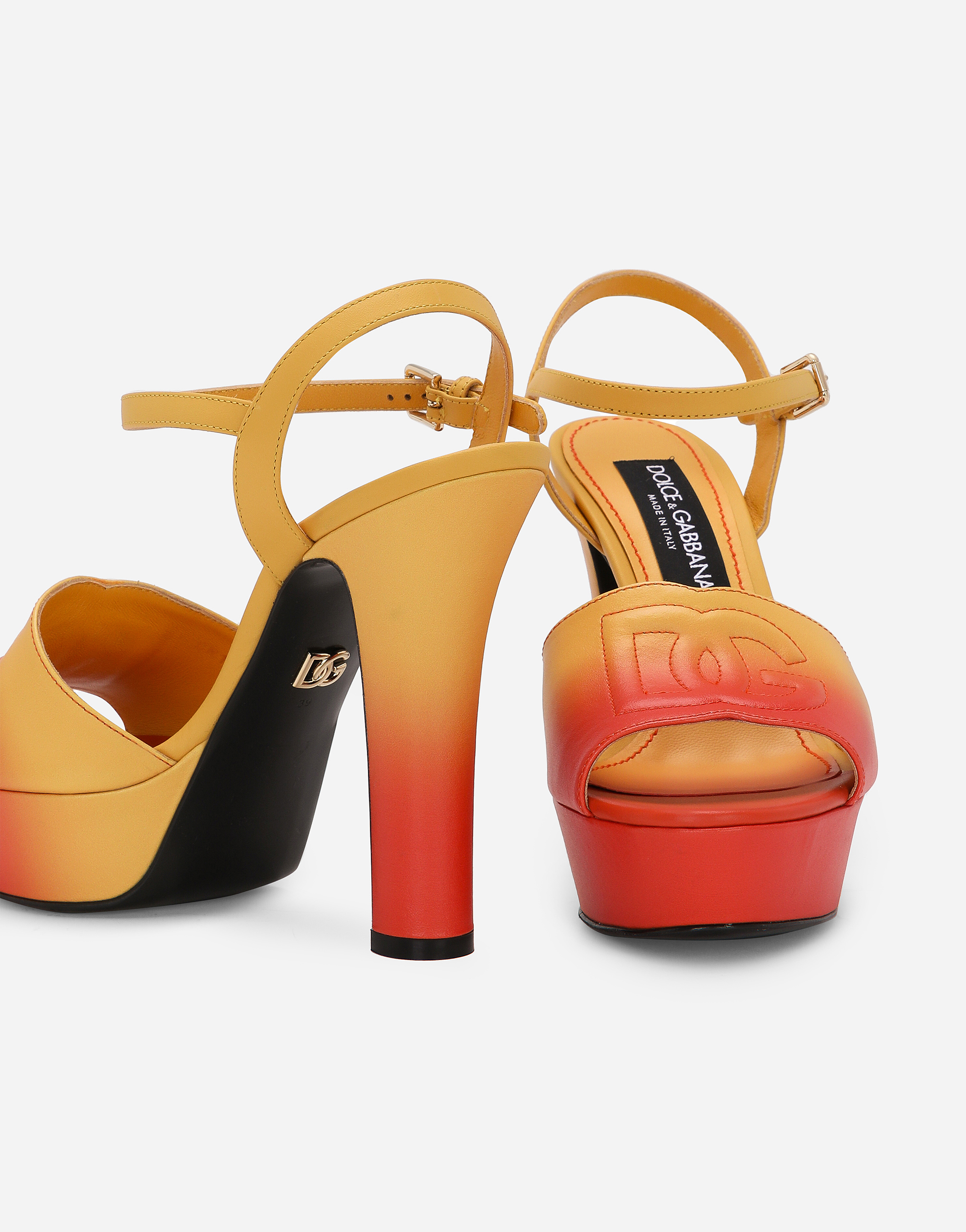 Shop Dolce & Gabbana Calfskin Platform Sandals In Orange