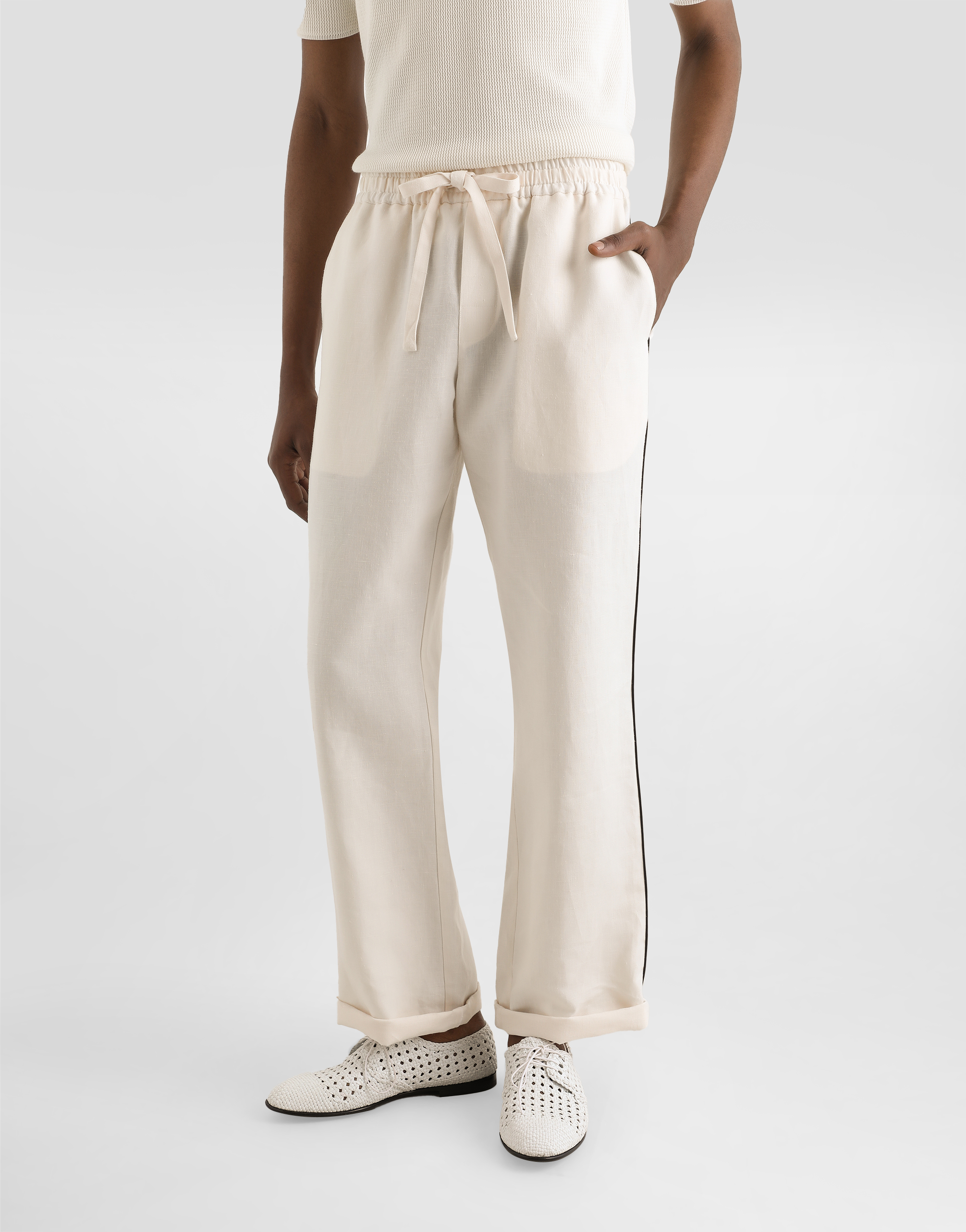 Dolce & Gabbana Linen Fabric Pajama Pants In White