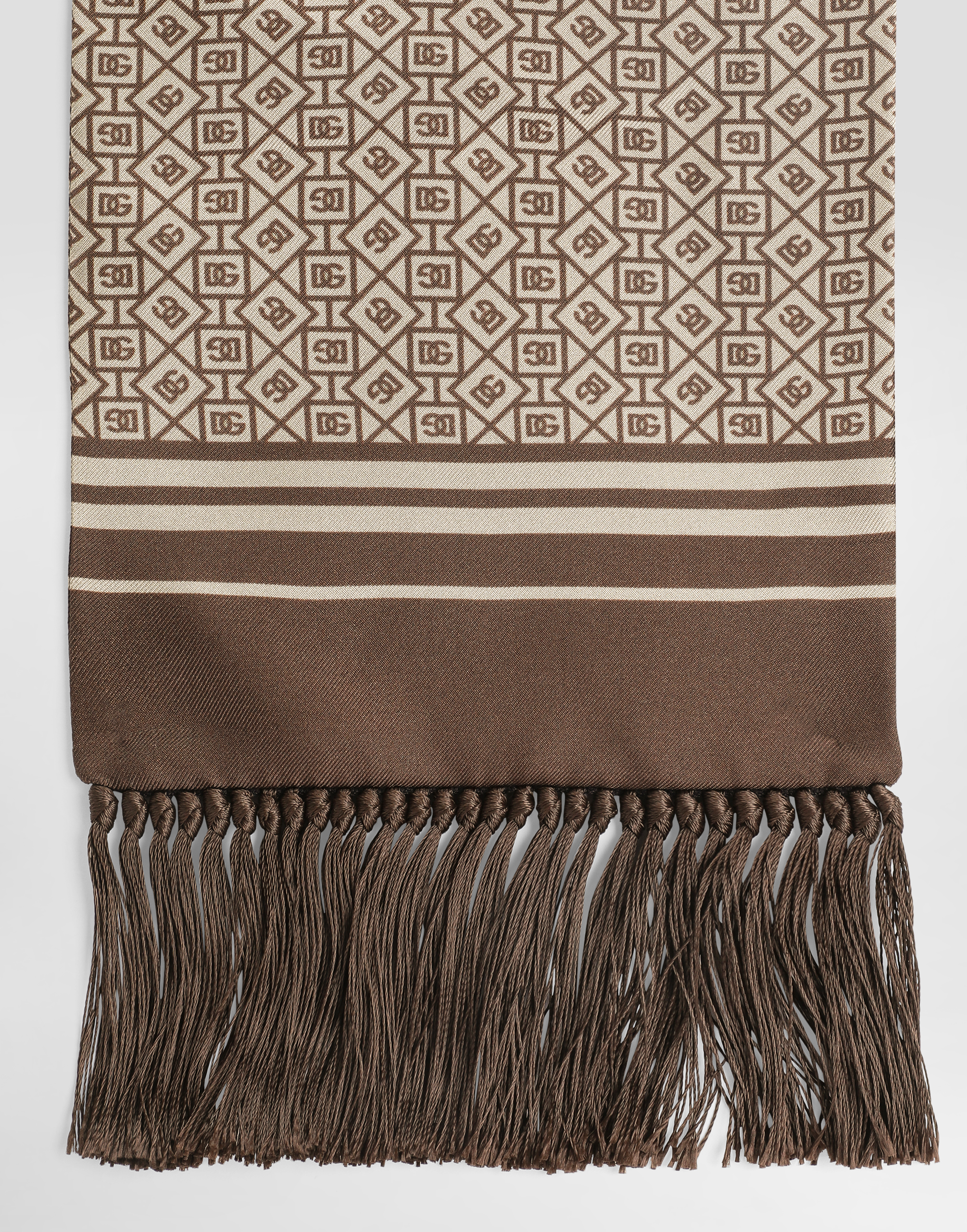 Dolce & Gabbana Silk Twill Scarf With Micro-design And Logo In White