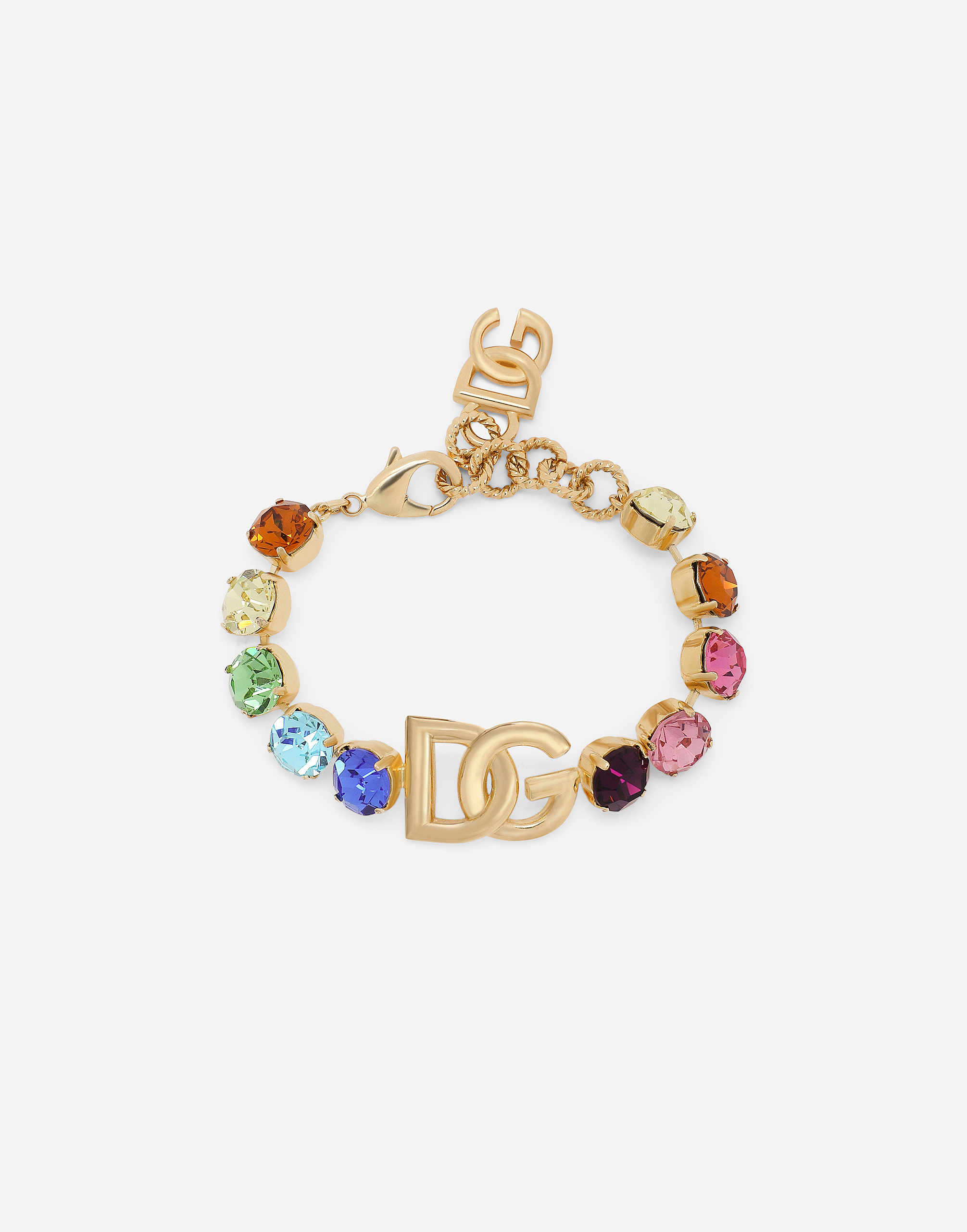 Dolce & Gabbana Bracelet With Colorful Rhinestones And Dg Logo In Multicolor
