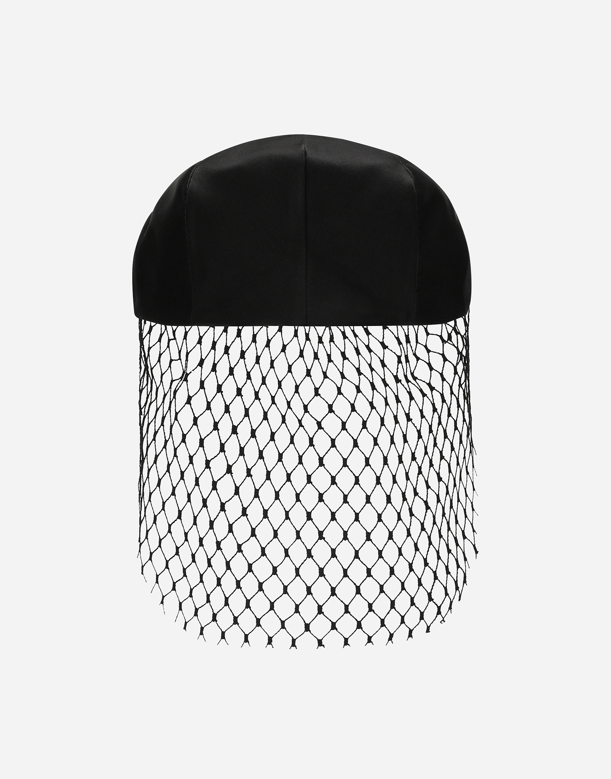 Dolce & Gabbana Silk Satin Flat Cap With Veil In Black