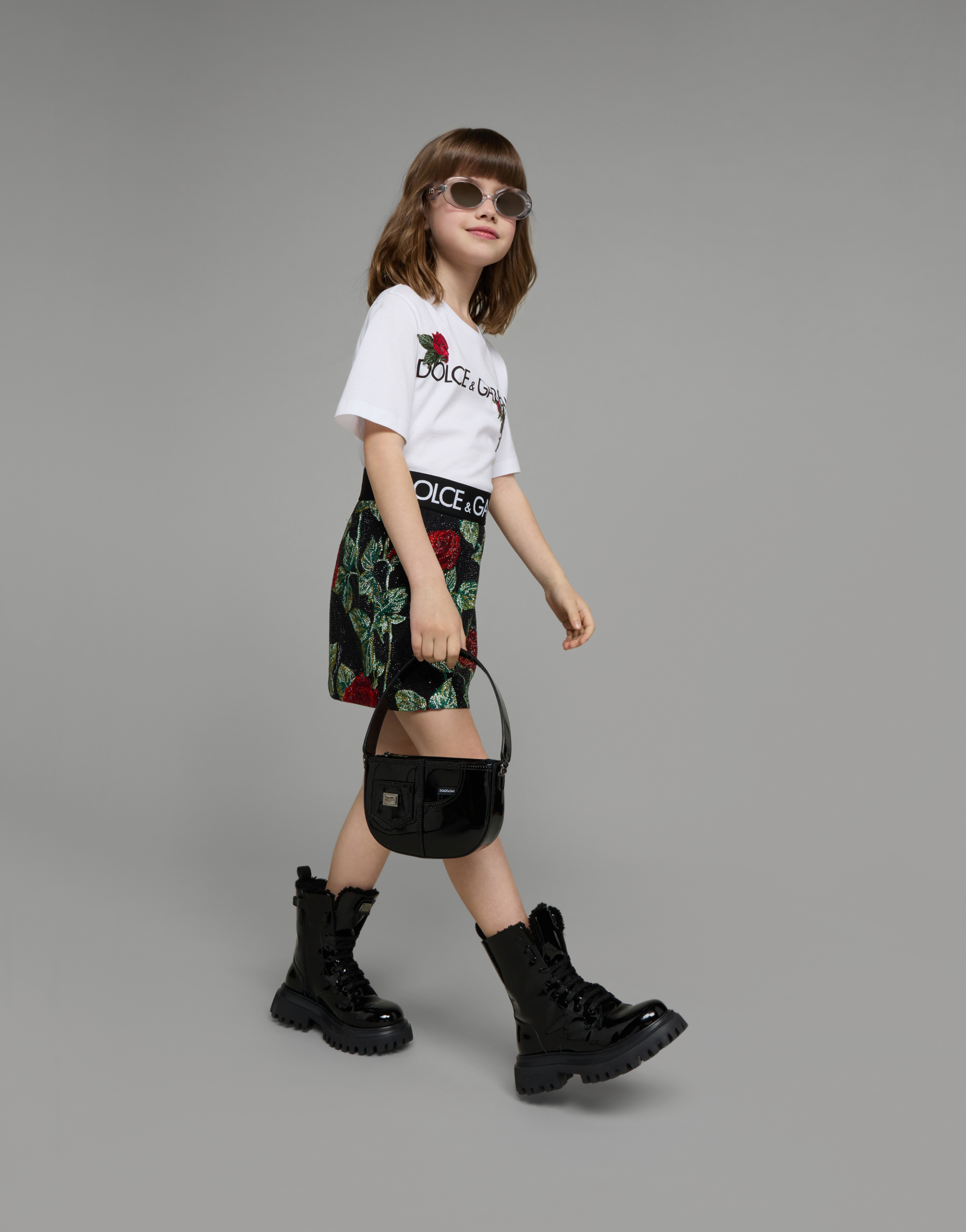 Dolce & Gabbana Jersey T-shirt With Logo Print And Rose Patch In White