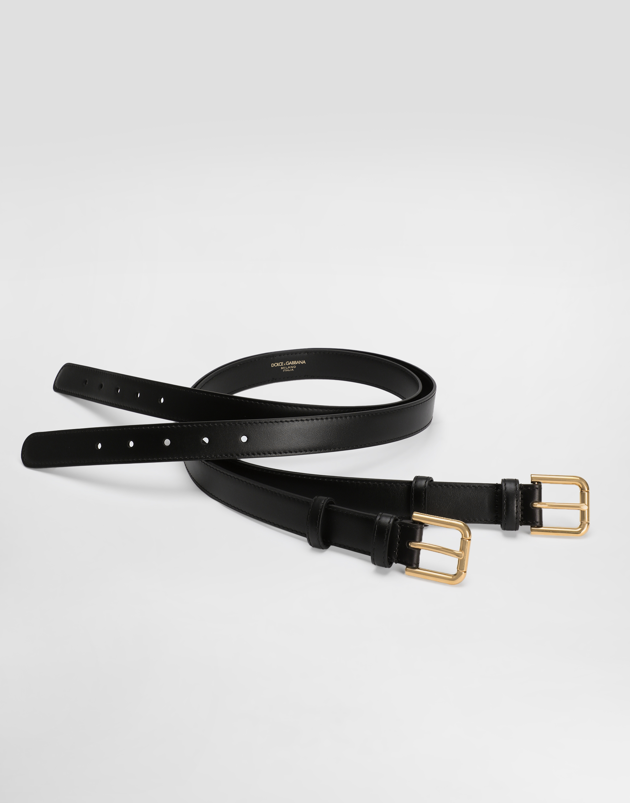Dolce & Gabbana Calfskin Double-loop Belt In Black