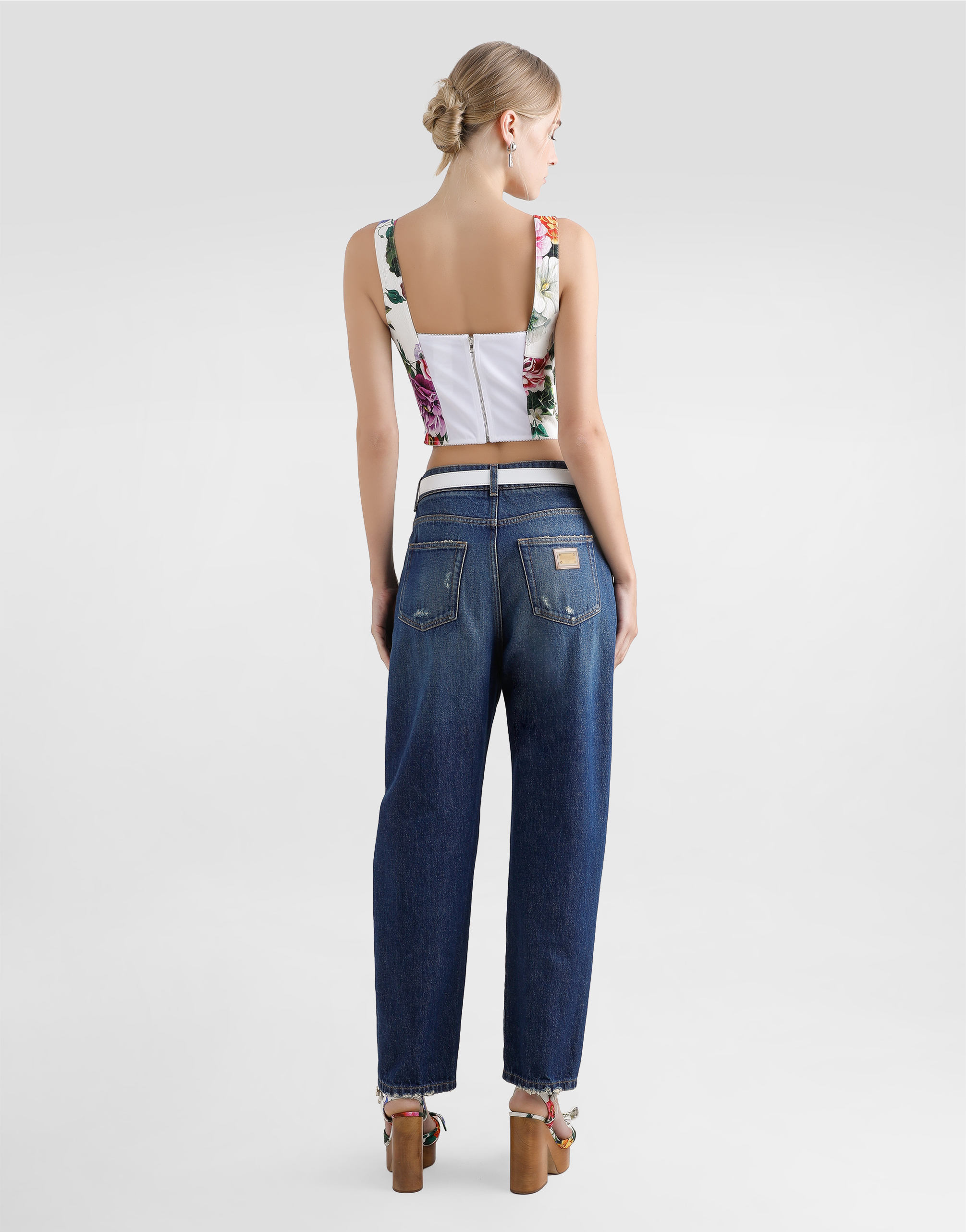Dolce & Gabbana Cotton Corset Top With Floral Print In Print