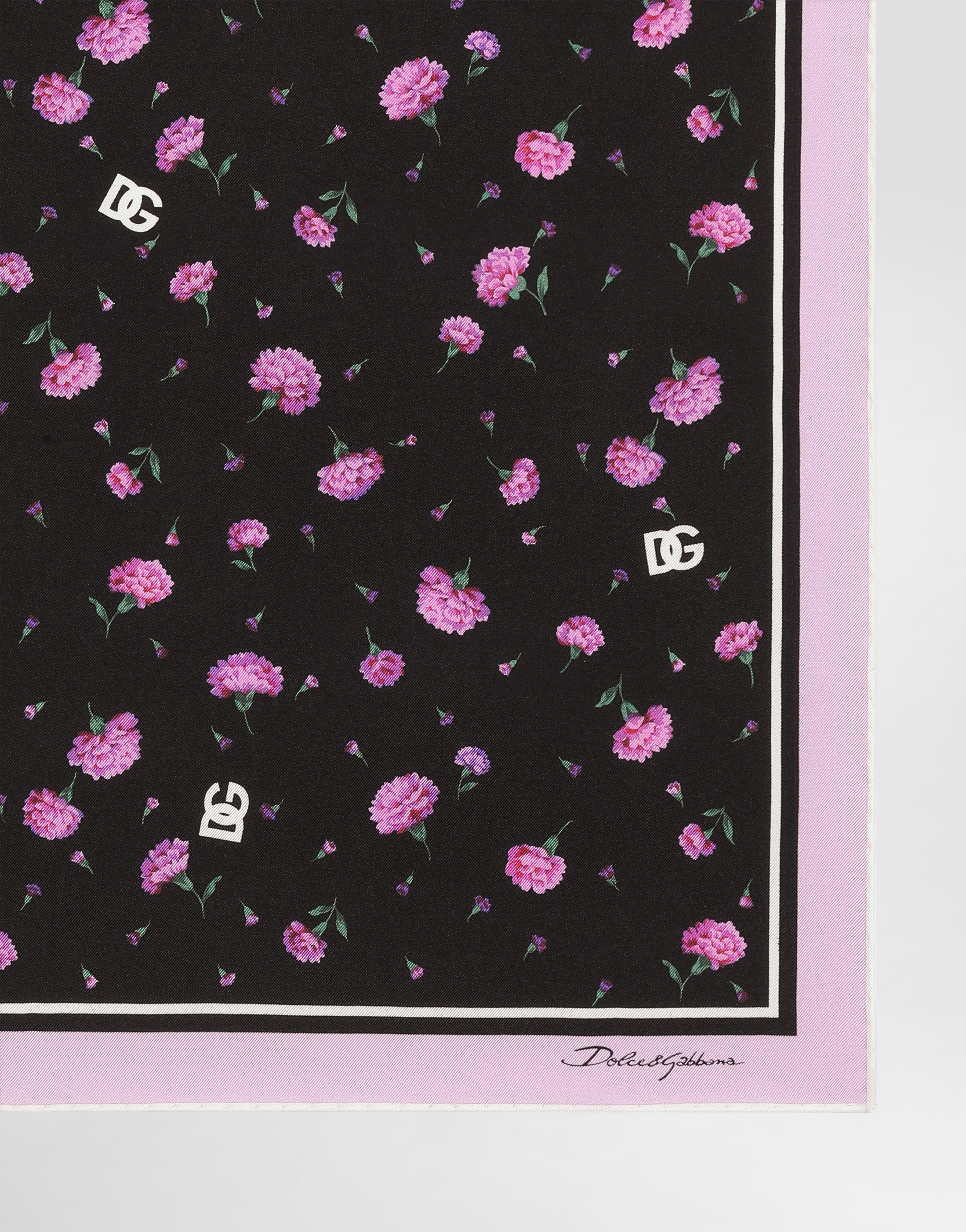 Carnation-print silk twill scarf 50x50