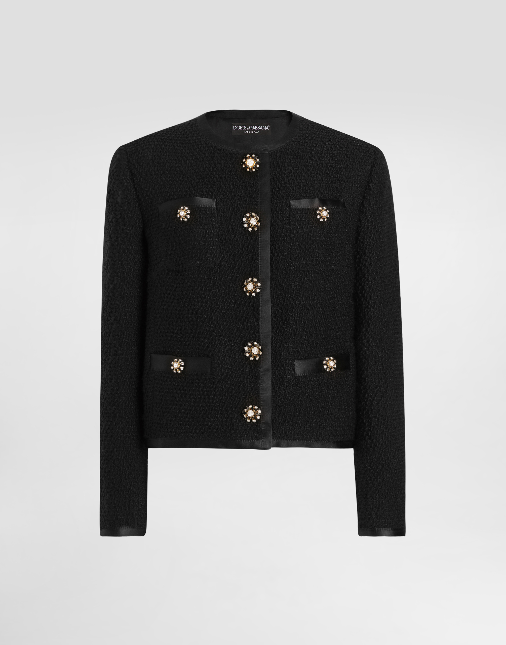 Dolce & Gabbana Cropped Single-breasted Bouclé Tweed Jacket With Bejeweled Buttons - Woman Blazers Black