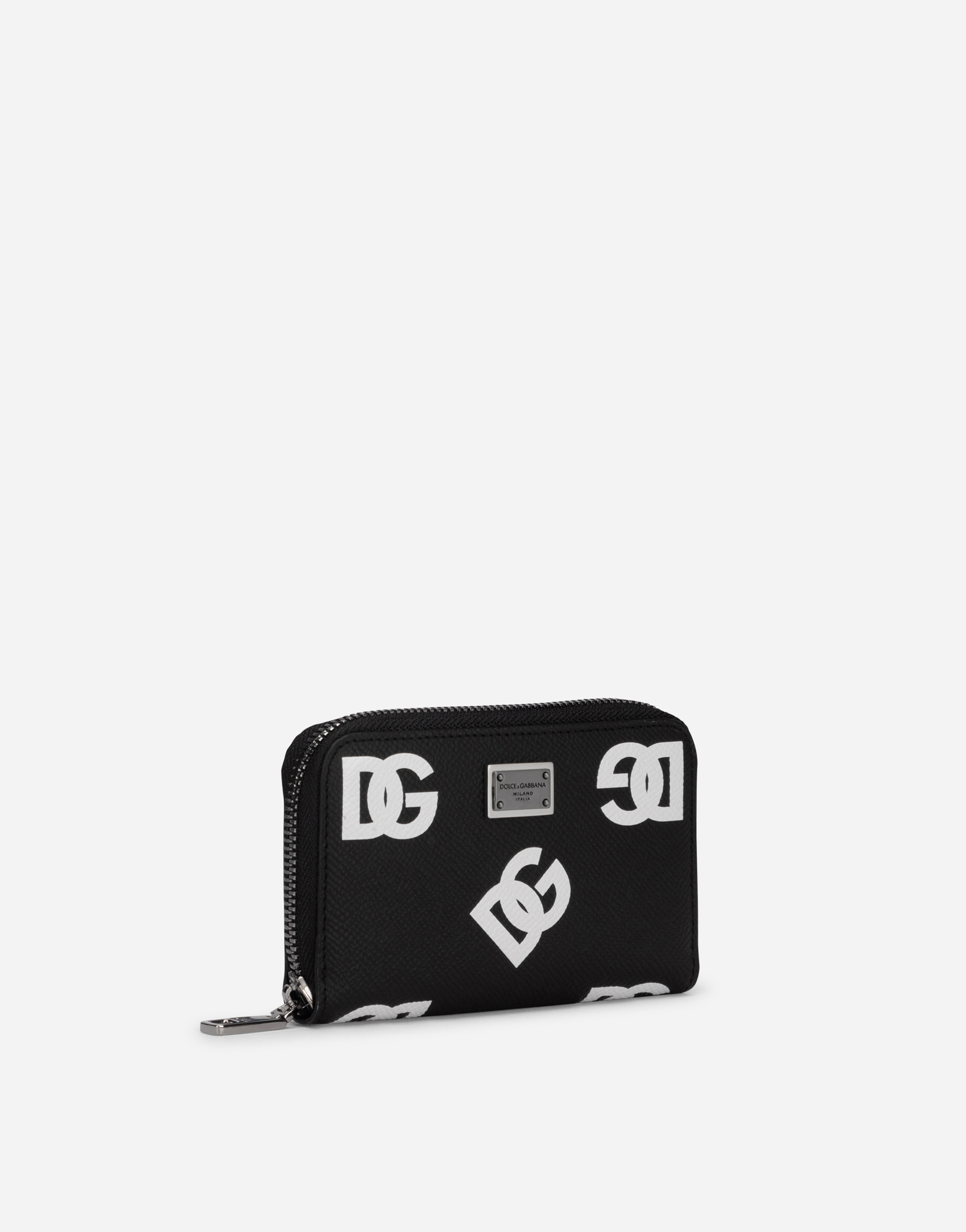 DOLCE & GABBANA SMALL CALFSKIN ZIP-AROUND WALLET WITH ALL-OVER DG PRINT