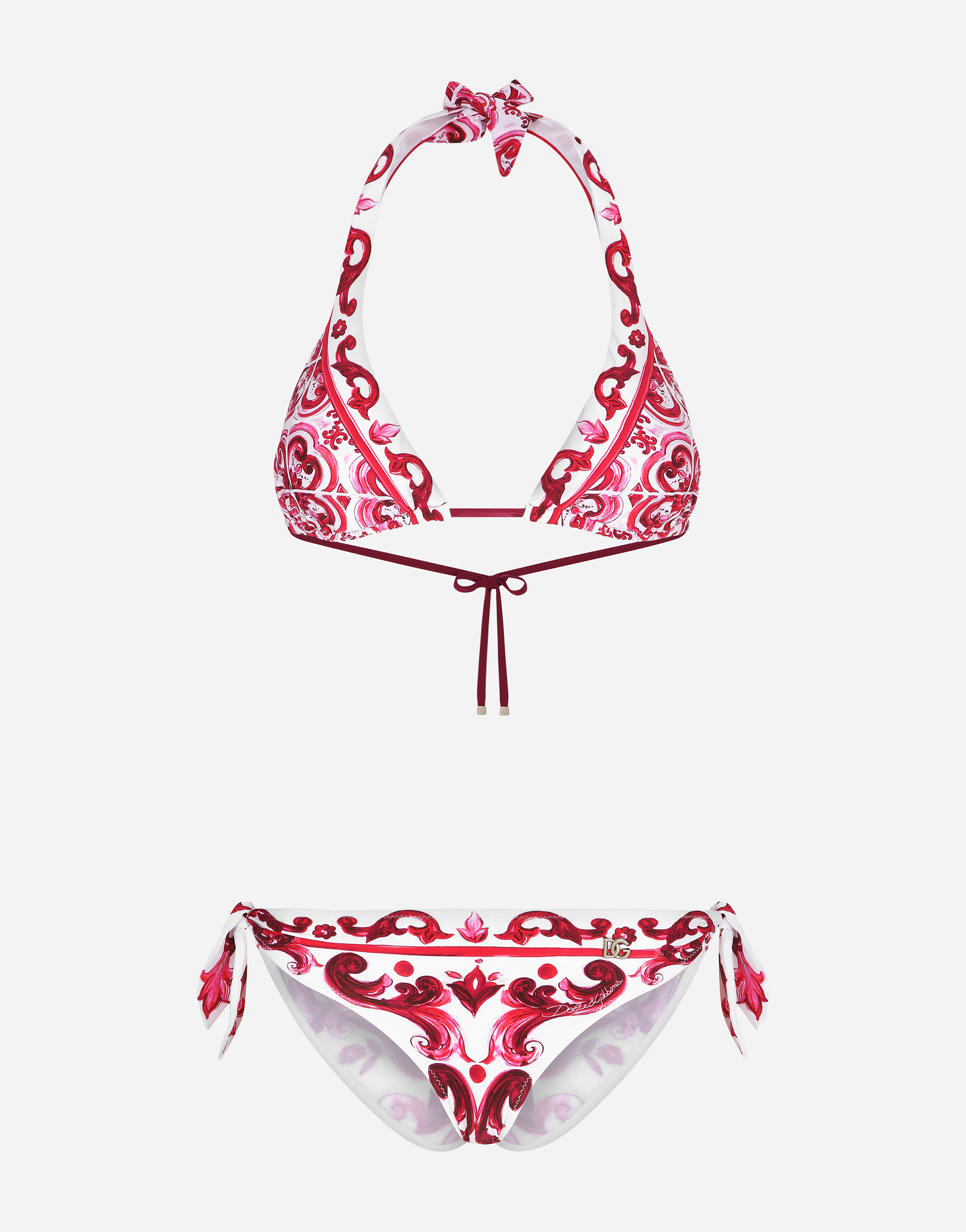 DOLCE & GABBANA MAJOLICA PRINT PADDED TRIANGLE BIKINI