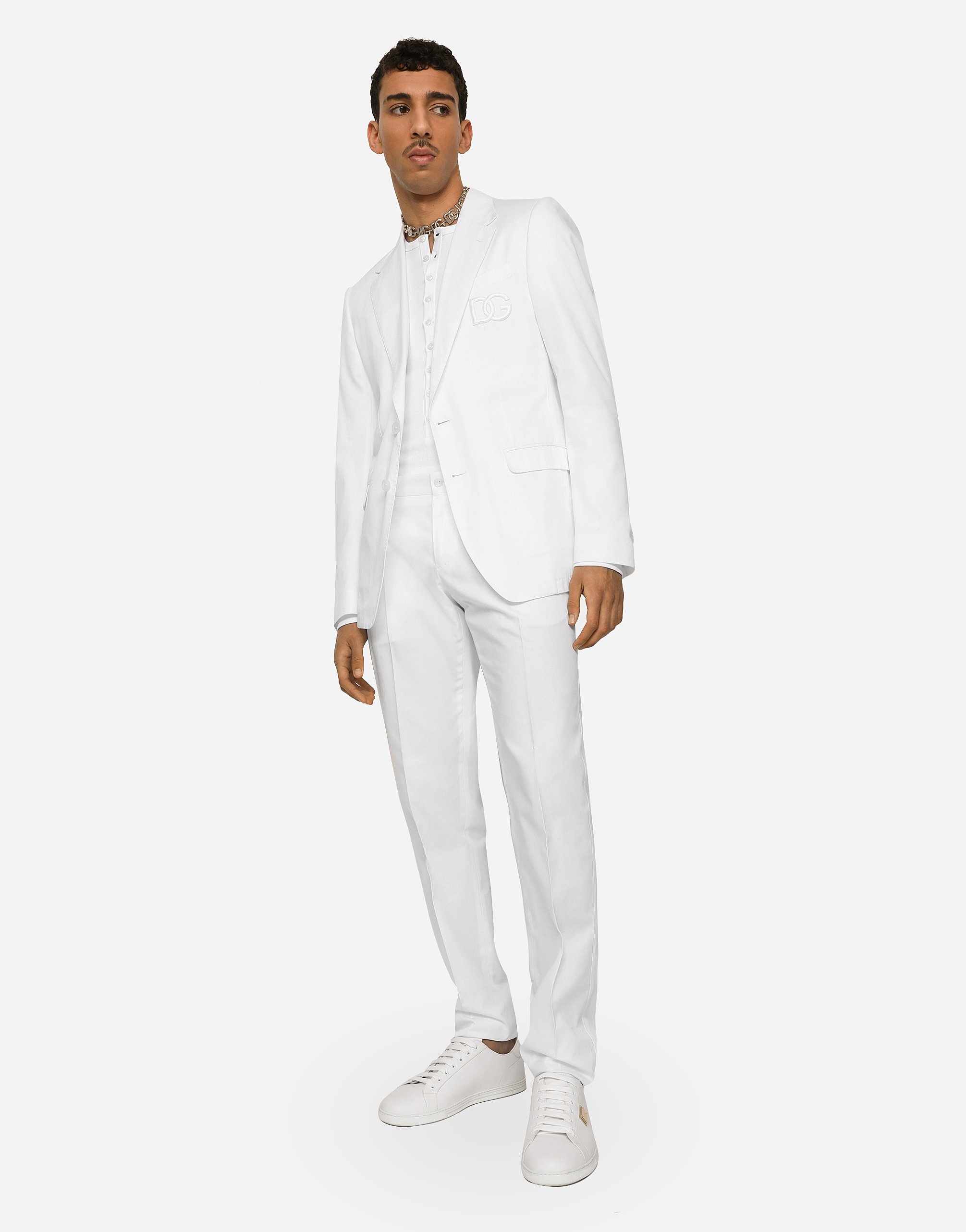 Shop Dolce & Gabbana Single-breasted Cotton Taormina Jacket With Dg Patch In White