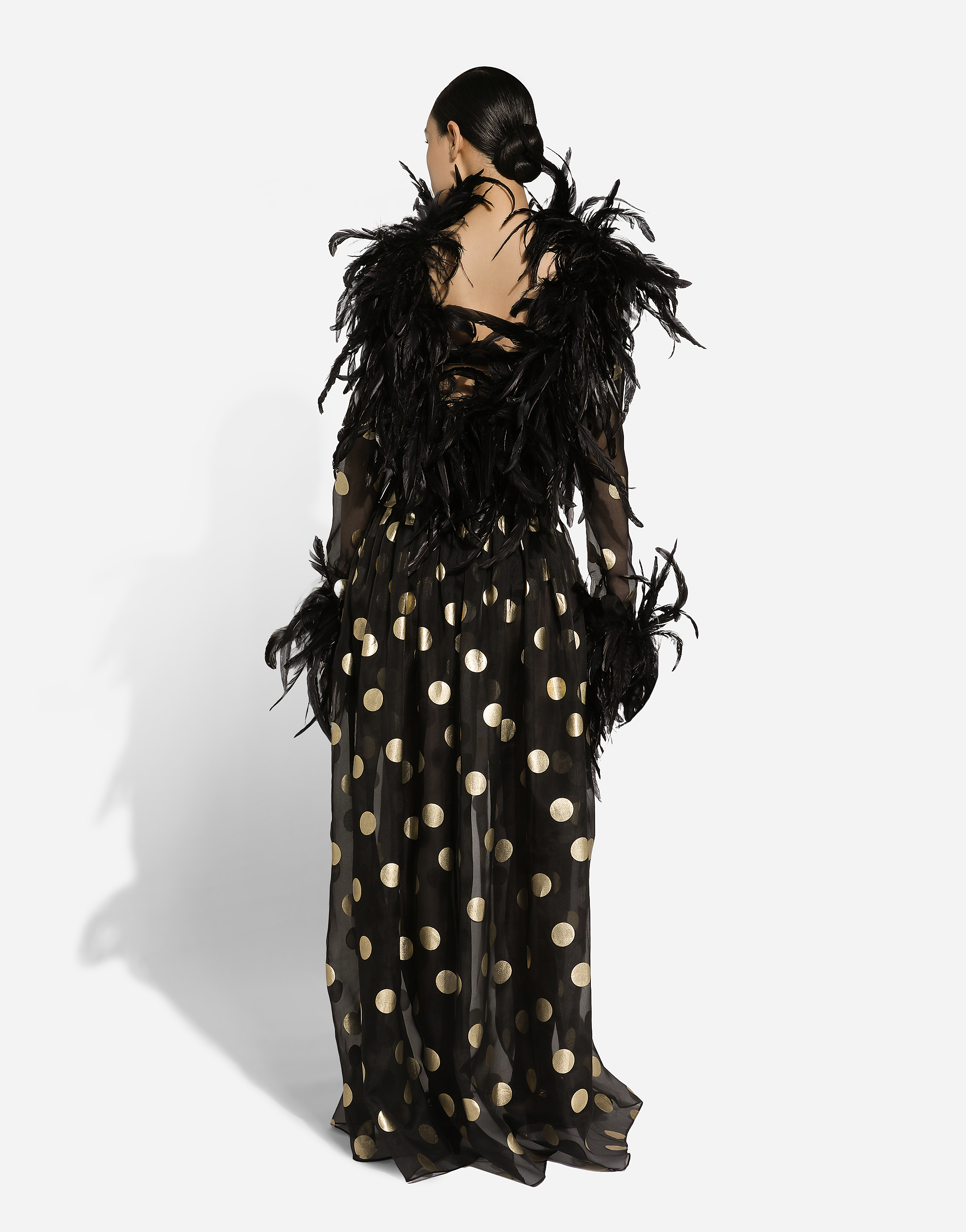 Dolce & Gabbana Feather-trim Polka-dot Dress In Print