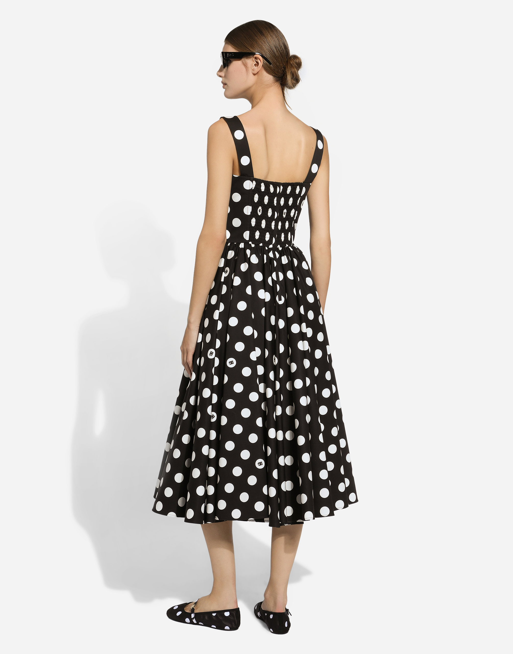 Shop Dolce & Gabbana Cotton Calf-length Corset Dress With Polka-dot Print In プリ