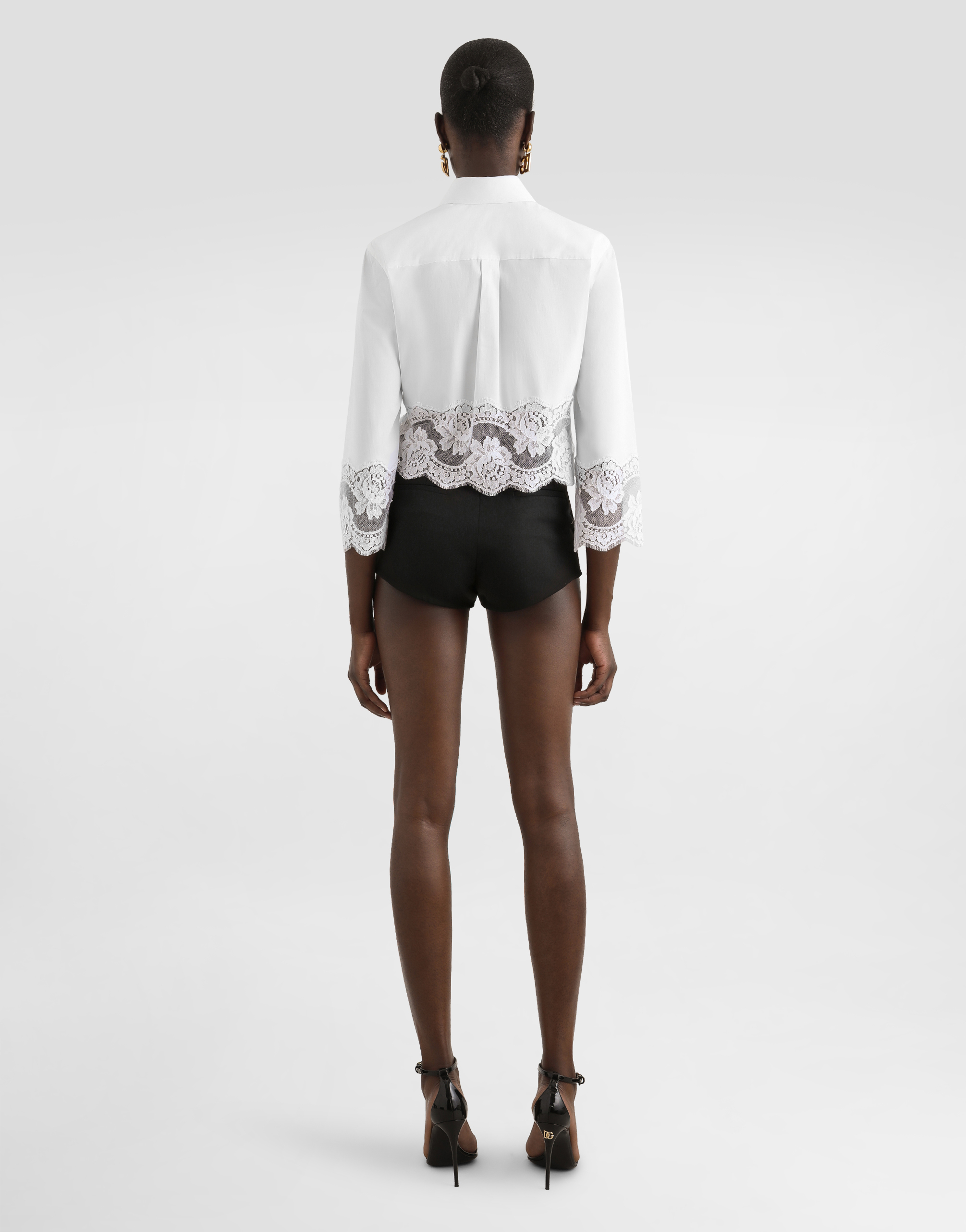  Dolce & Gabbana Kurze Bluse Aus Popeline Mit Einsätzen Aus Spitze - Frau Blusen Und Tops Wei� Baumwolle 44 