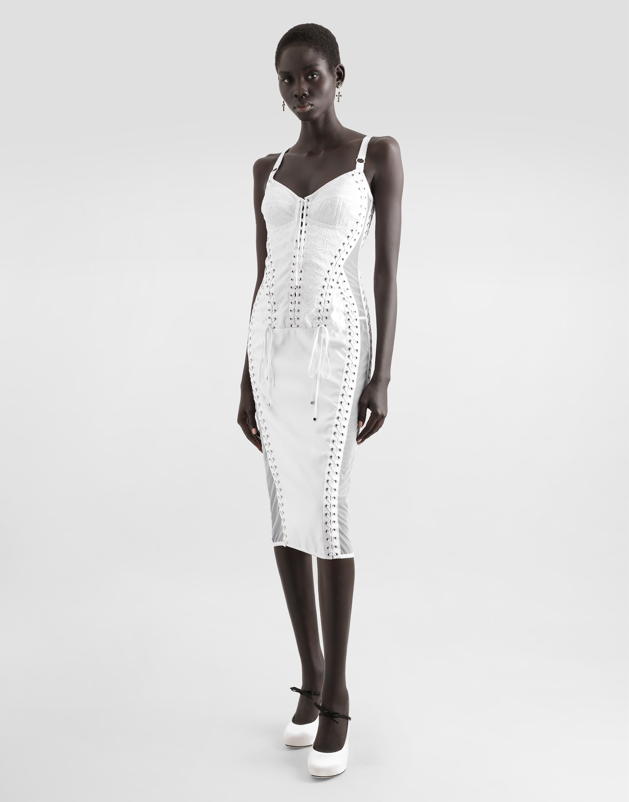 Dolce & Gabbana Calf-length Dress With Corset Detailing In White