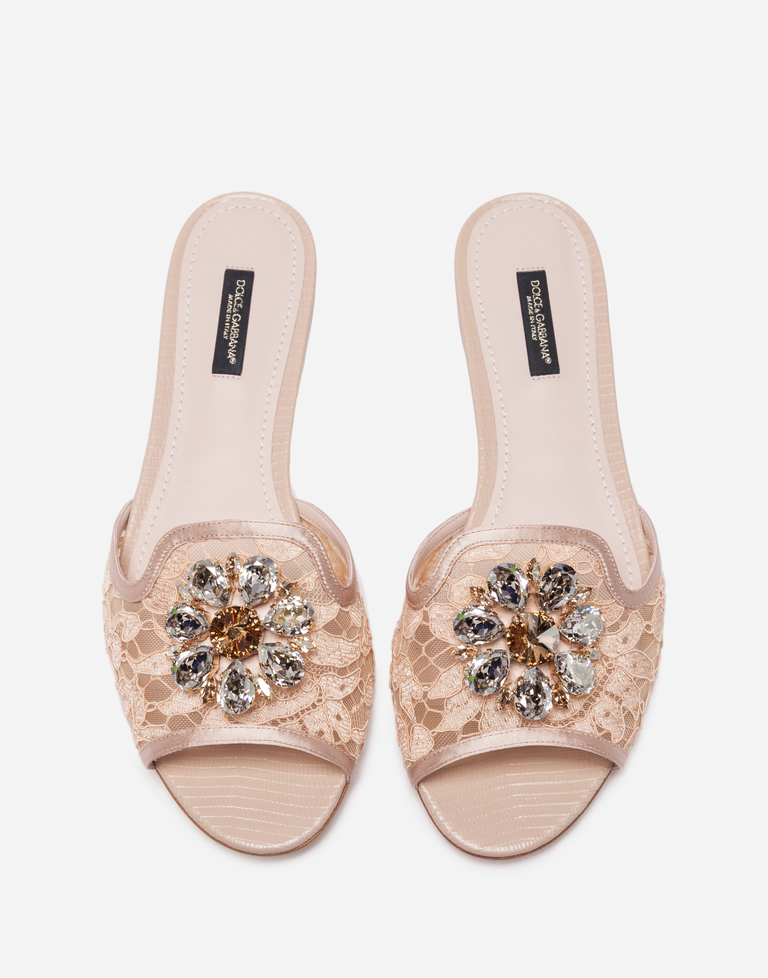 Slippers In Lace With Crystals - Women 