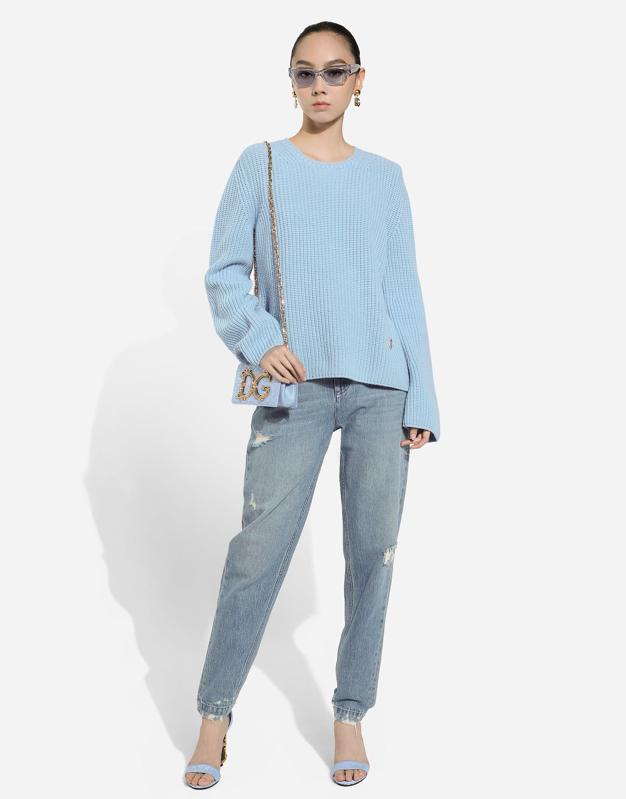 Dolce & Gabbana 'amber' Light Blue Jeans With Rips In Cotton Denim Woman In マルチカラー