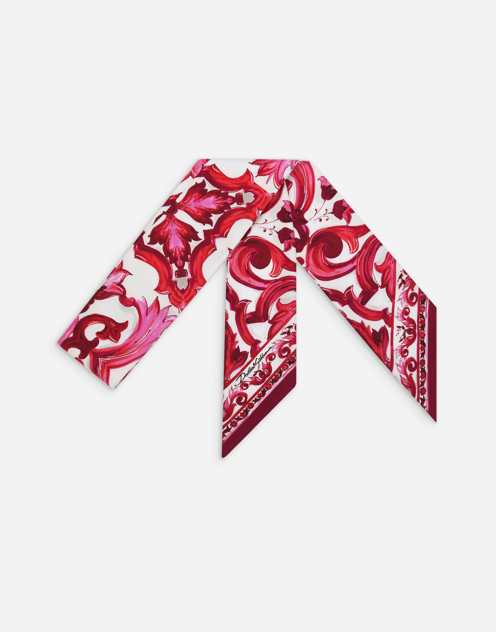 Dolce & Gabbana Majolica Bandeau Silk Twill Scarf In Multicolor