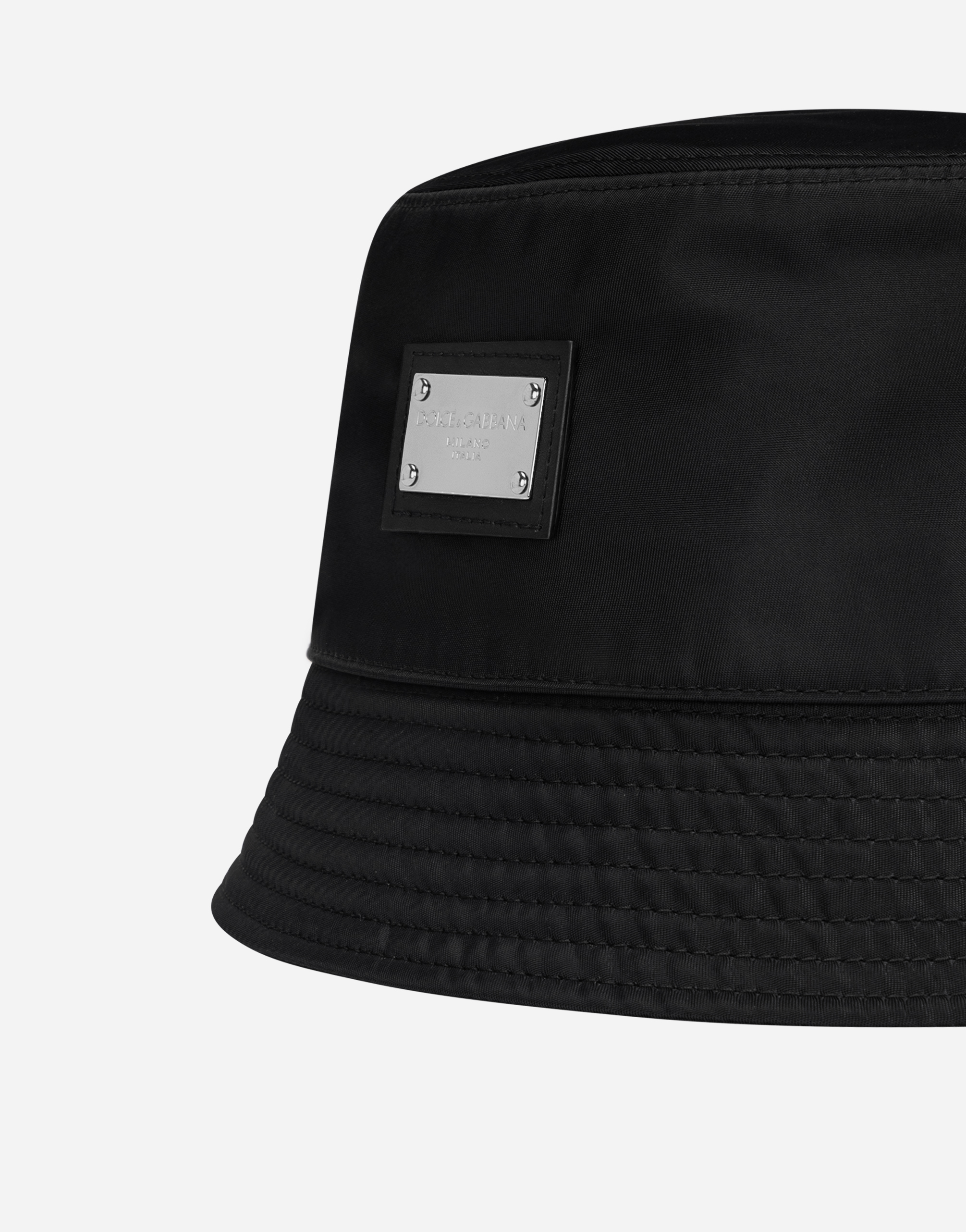 Shop Dolce & Gabbana Nylon Bucket Hat With Branded Plate In Black