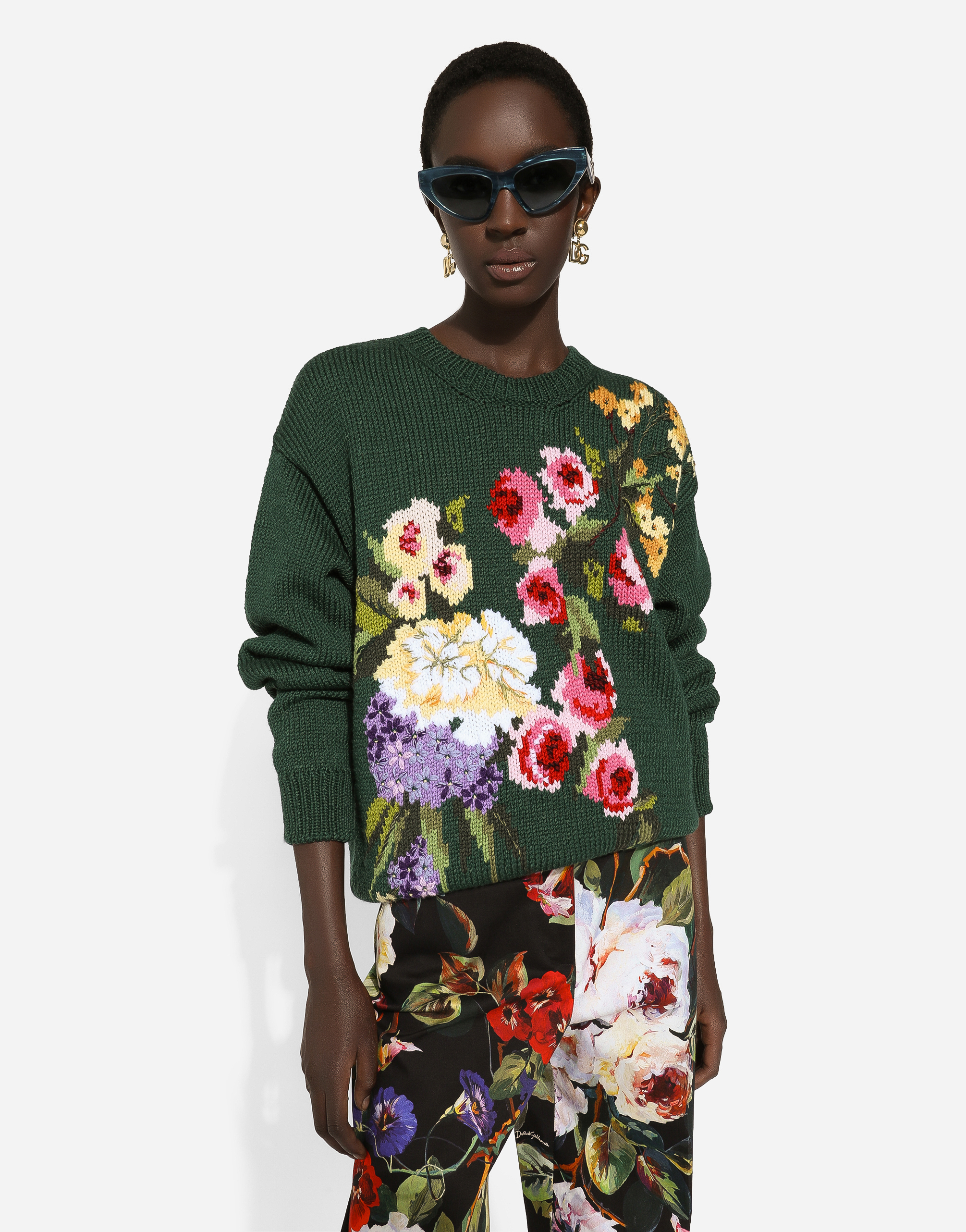 Shop Dolce & Gabbana Wool Sweater With Floral Intarsia In Print