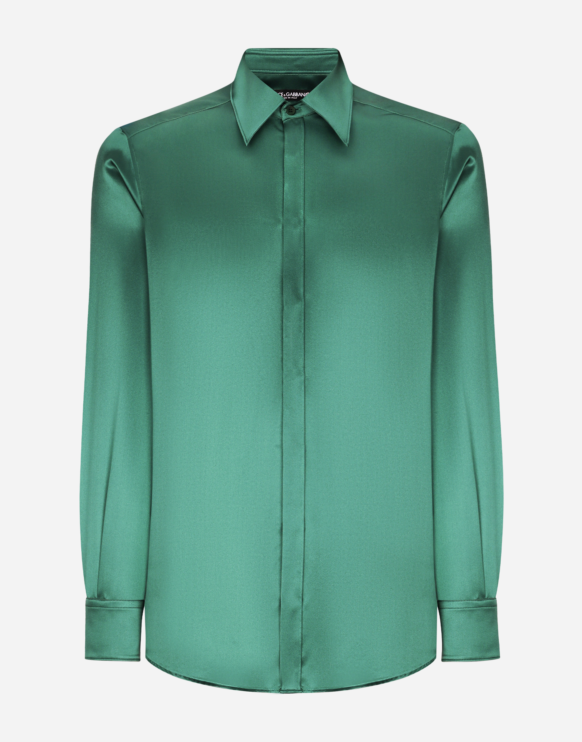 Shop Dolce & Gabbana Silk Satin Martini-fit Shirt In Green