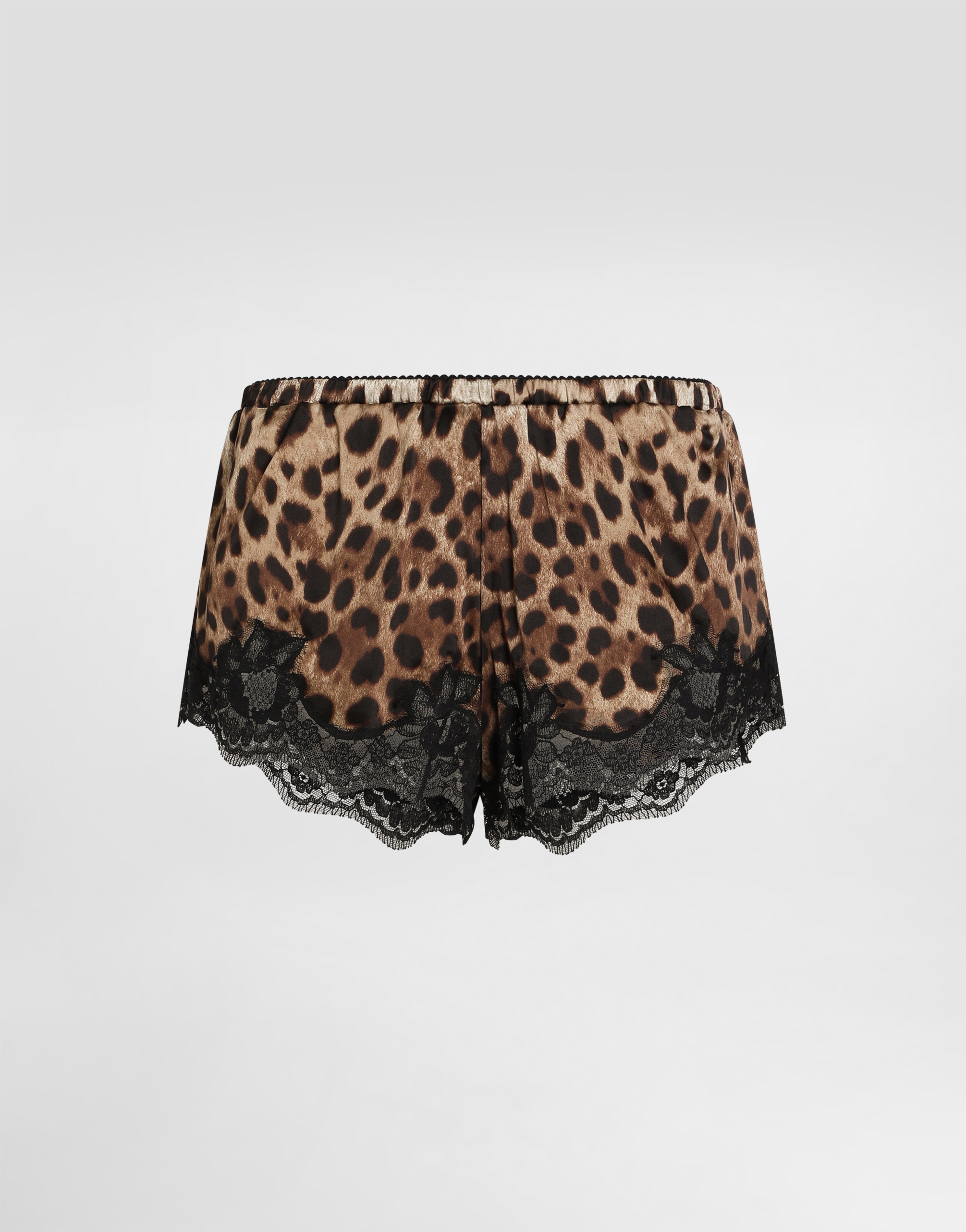 DOLCE & GABBANA LEOPARD-PRINT SATIN LINGERIE SHORTS WITH LACE DETAILING