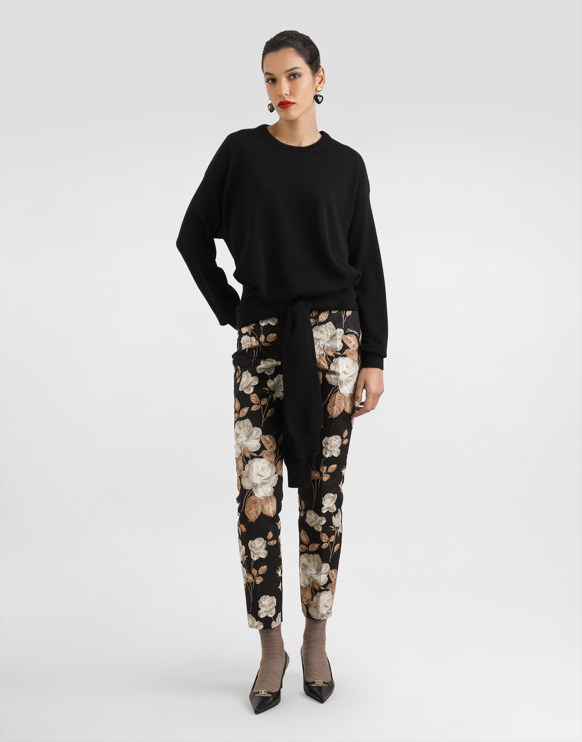 Dolce & Gabbana Vintage Rose-print Brocade Trousers In Multi