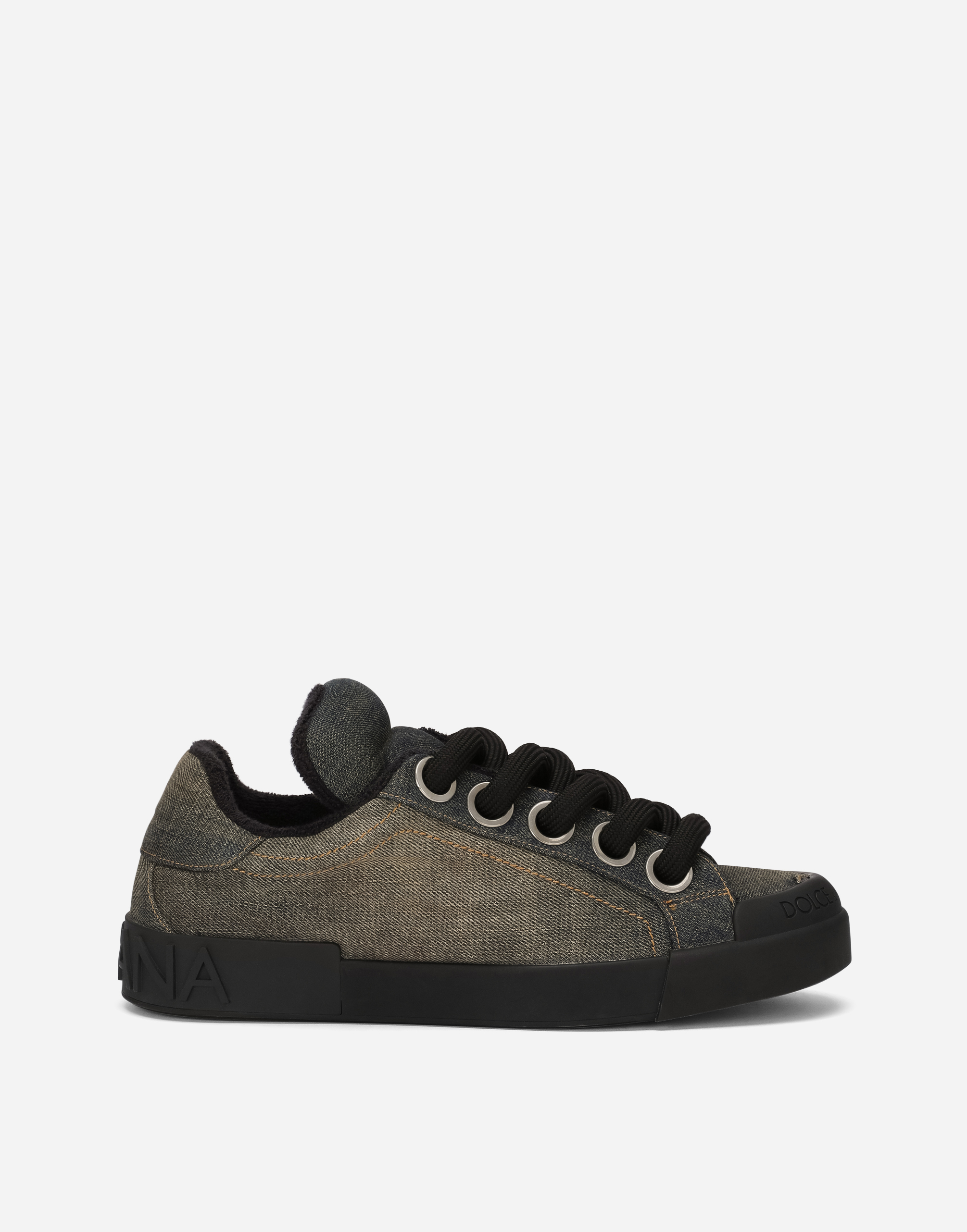 Dolce & Gabbana Denim Patchwork Portofino Sneakers In Blue