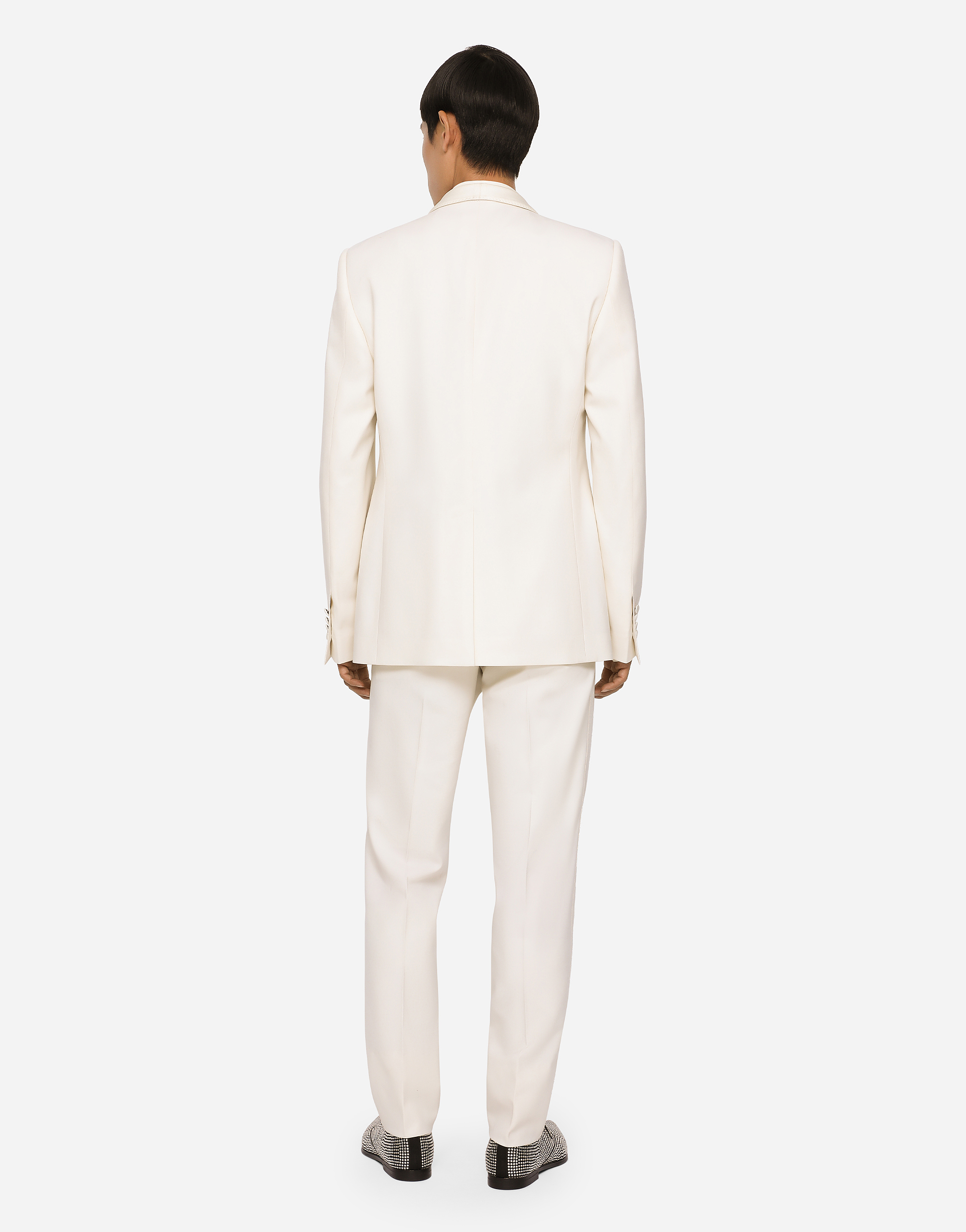 Shop Dolce & Gabbana Stretch Wool Tuxedo Pants In White