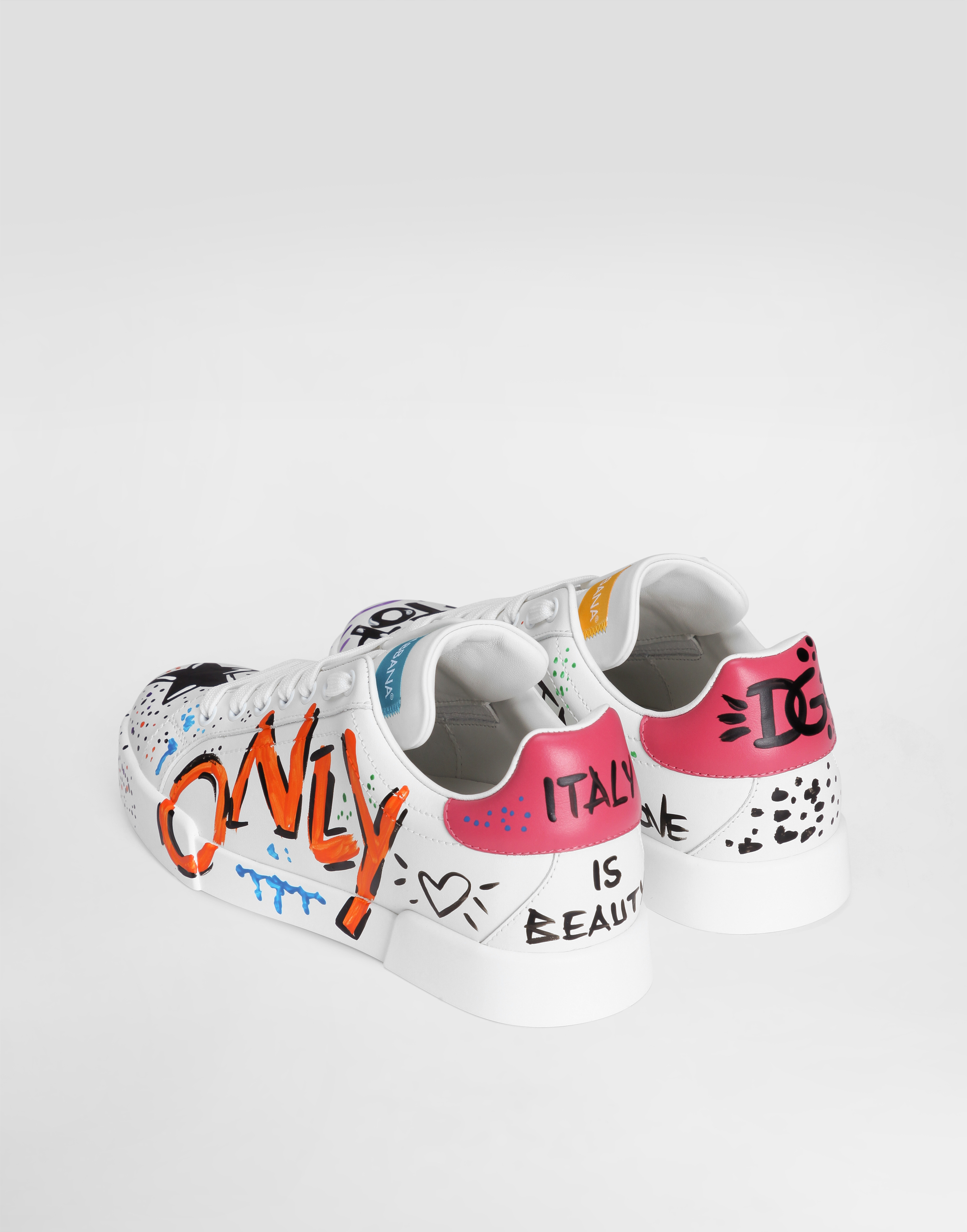 DOLCE & GABBANA CALFSKIN PORTOFINO SNEAKERS WITH LETTERING