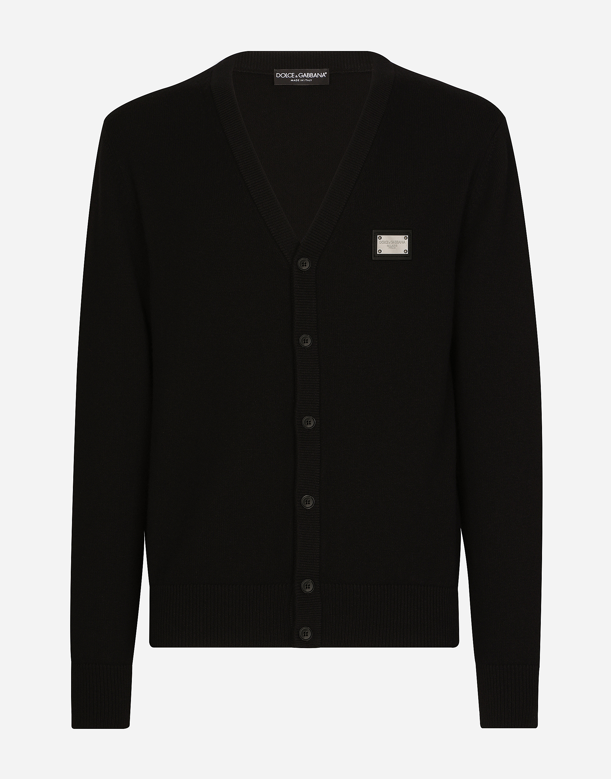 Dolce & Gabbana Cashmere And Wool Cardigan With Branded Tag In Black