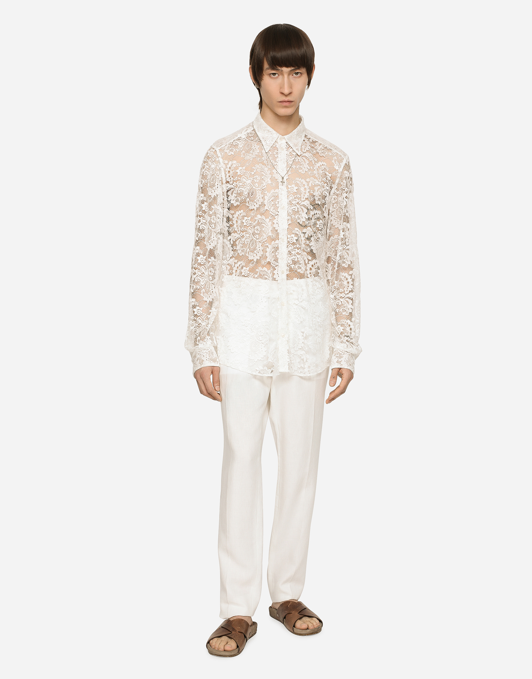 Shop Dolce & Gabbana Lace Martini-fit Shirt In White