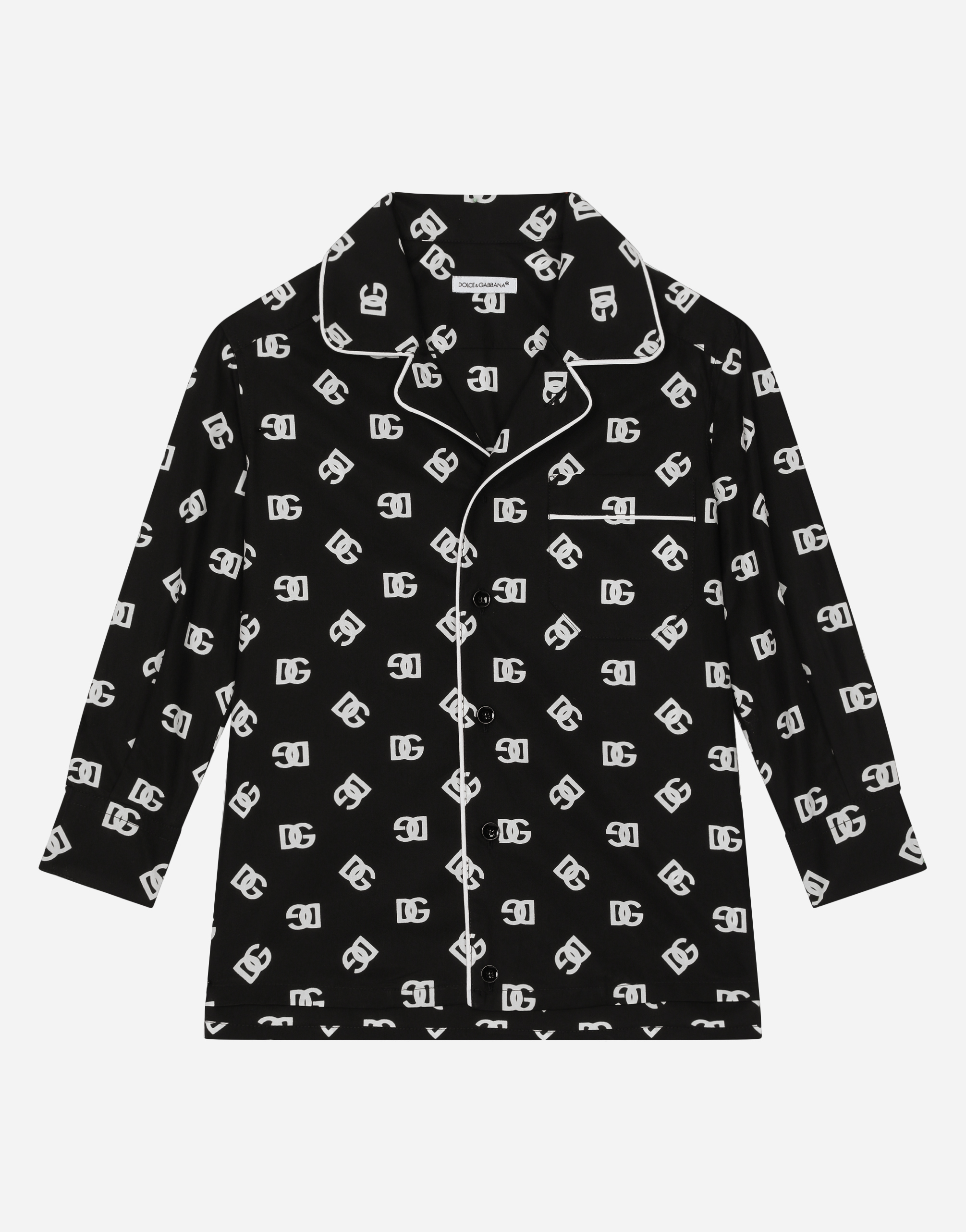 Dolce & Gabbana Kids' Poplin Pajama Shirt With Dg Logo Print In Multicolor