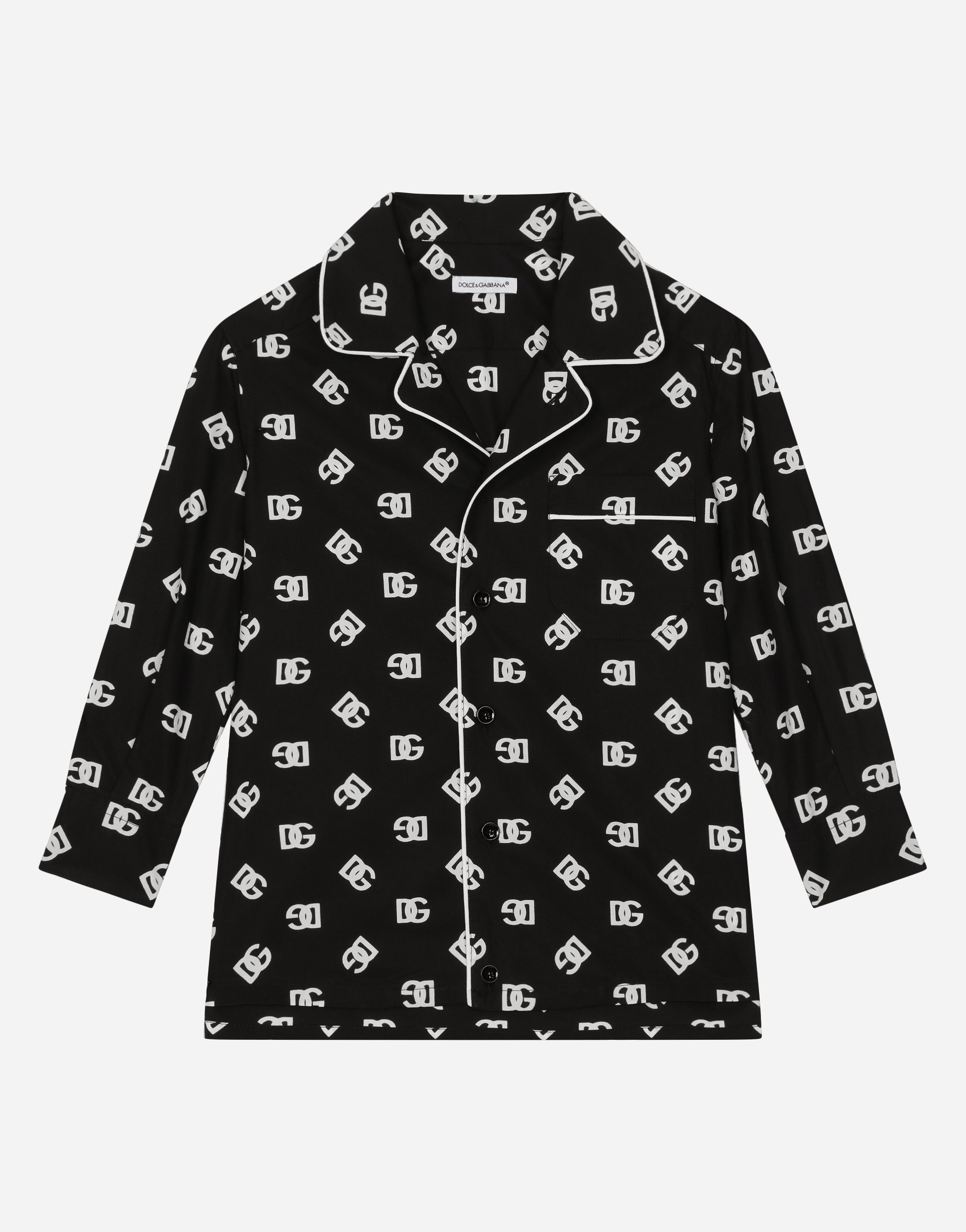 Dolce & Gabbana Kids' Poplin Pyjama Shirt With Dg Logo Print In Multicolor