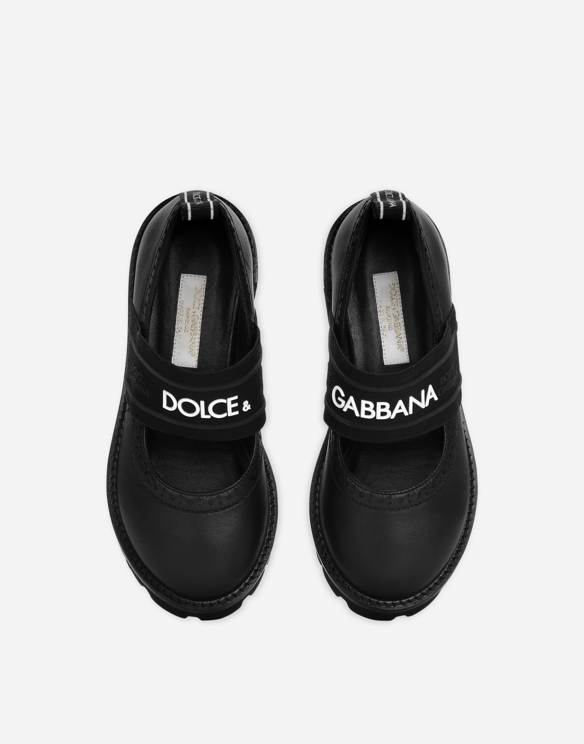 Shop Dolce & Gabbana Mary Janes With Branded Elastic In Black/white