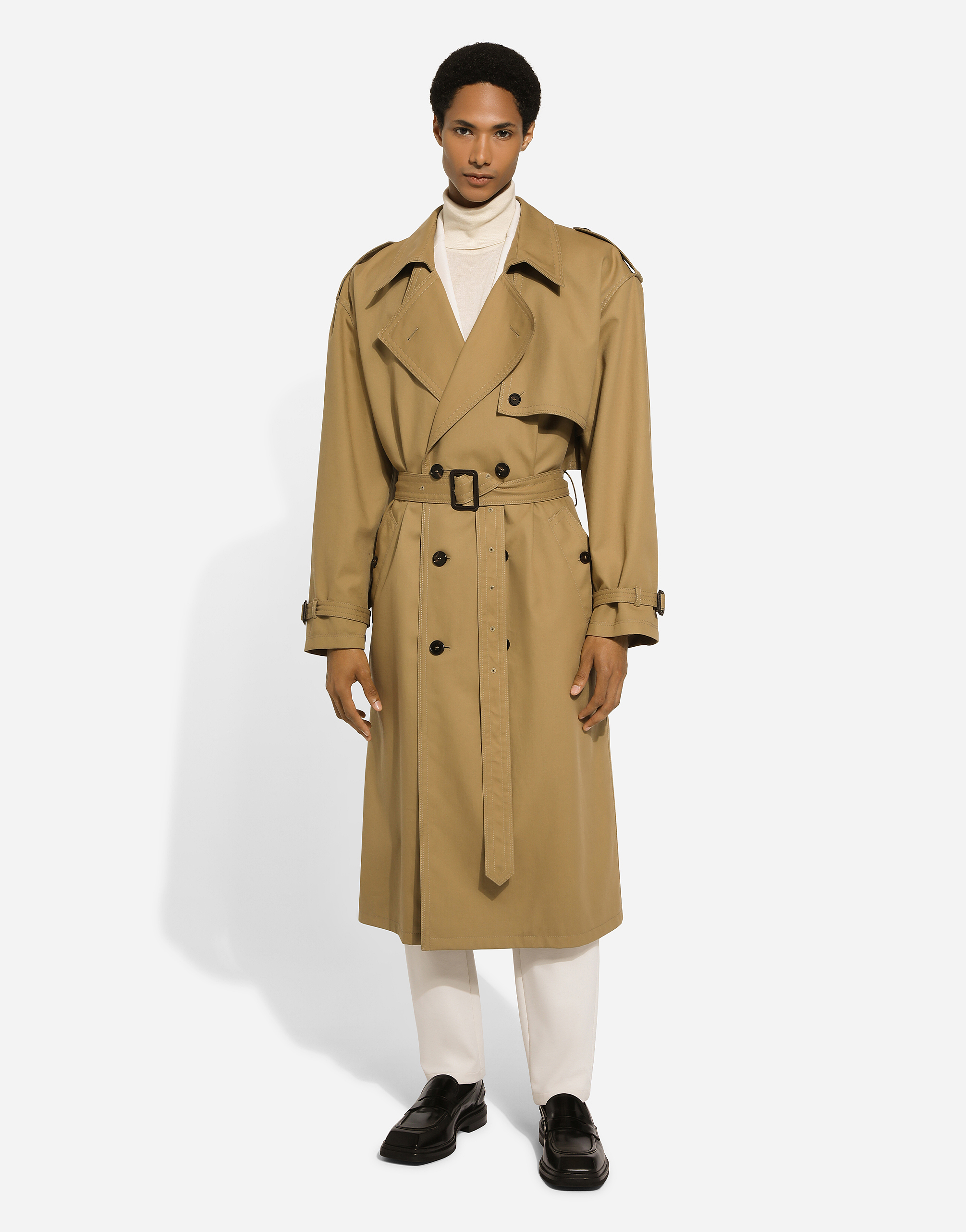 Shop Dolce & Gabbana Double-breasted Cotton Trench Coat In ベージュ
