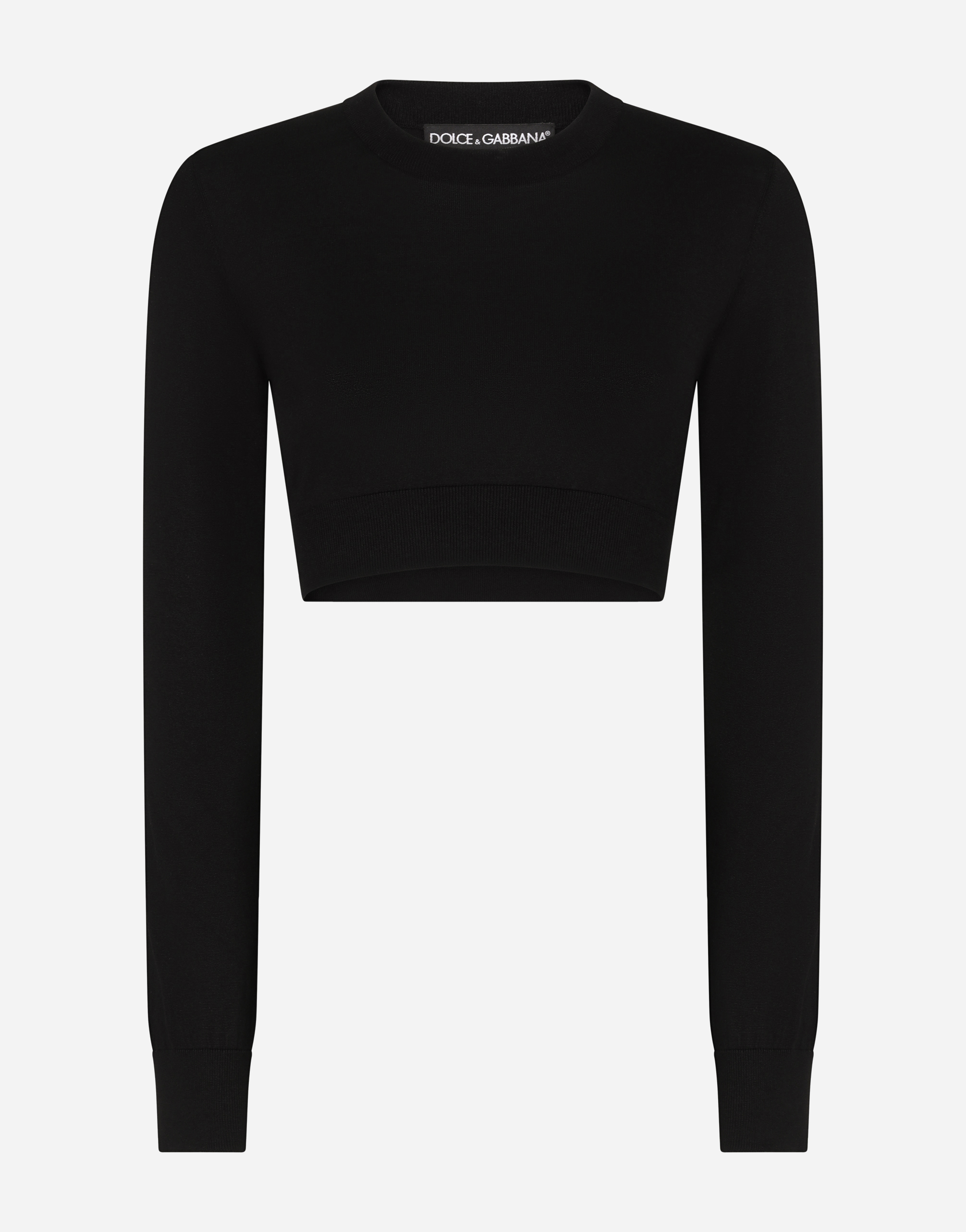 Dolce & Gabbana Cropped Round-neck Silk Pullover In Black