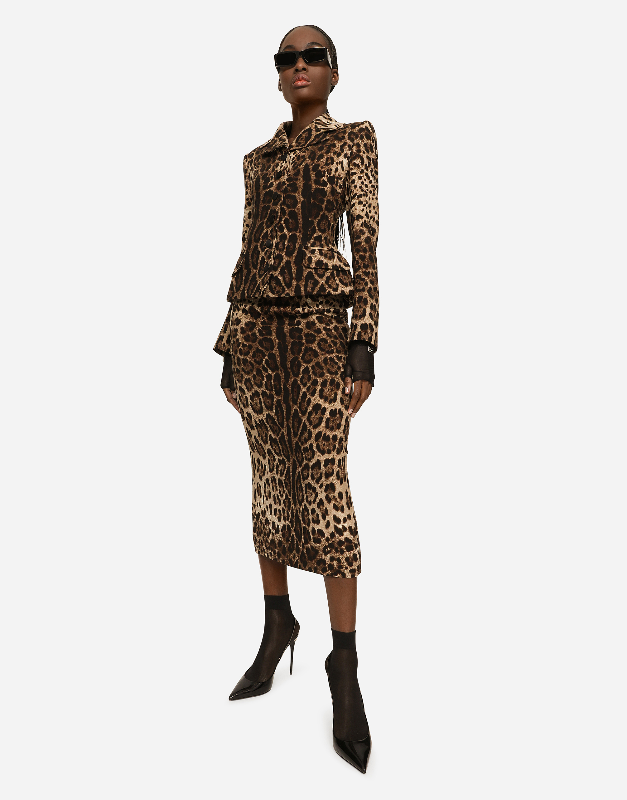 Shop Dolce & Gabbana Single-breasted Double Crepe Jacket With Leopard Print In Animal Print