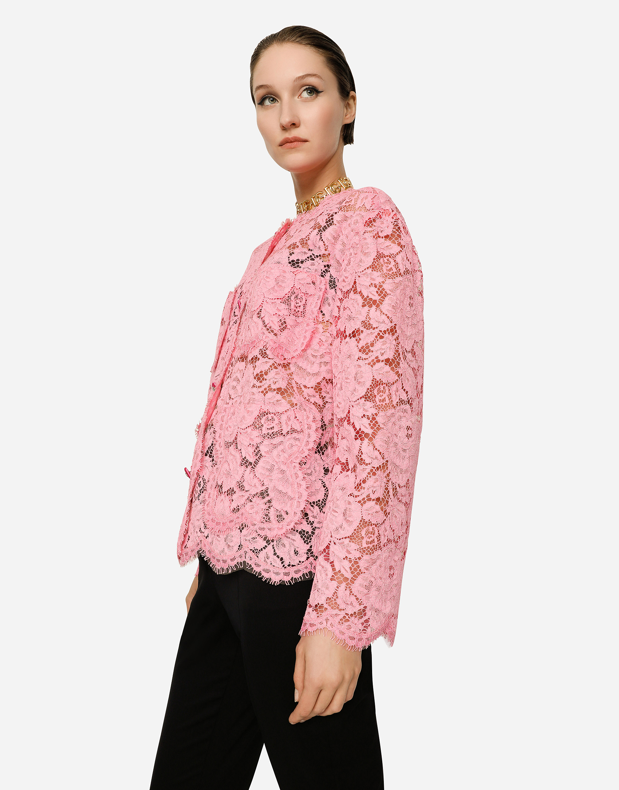 Shop Dolce & Gabbana Single-breasted Lace Jacket In Pink