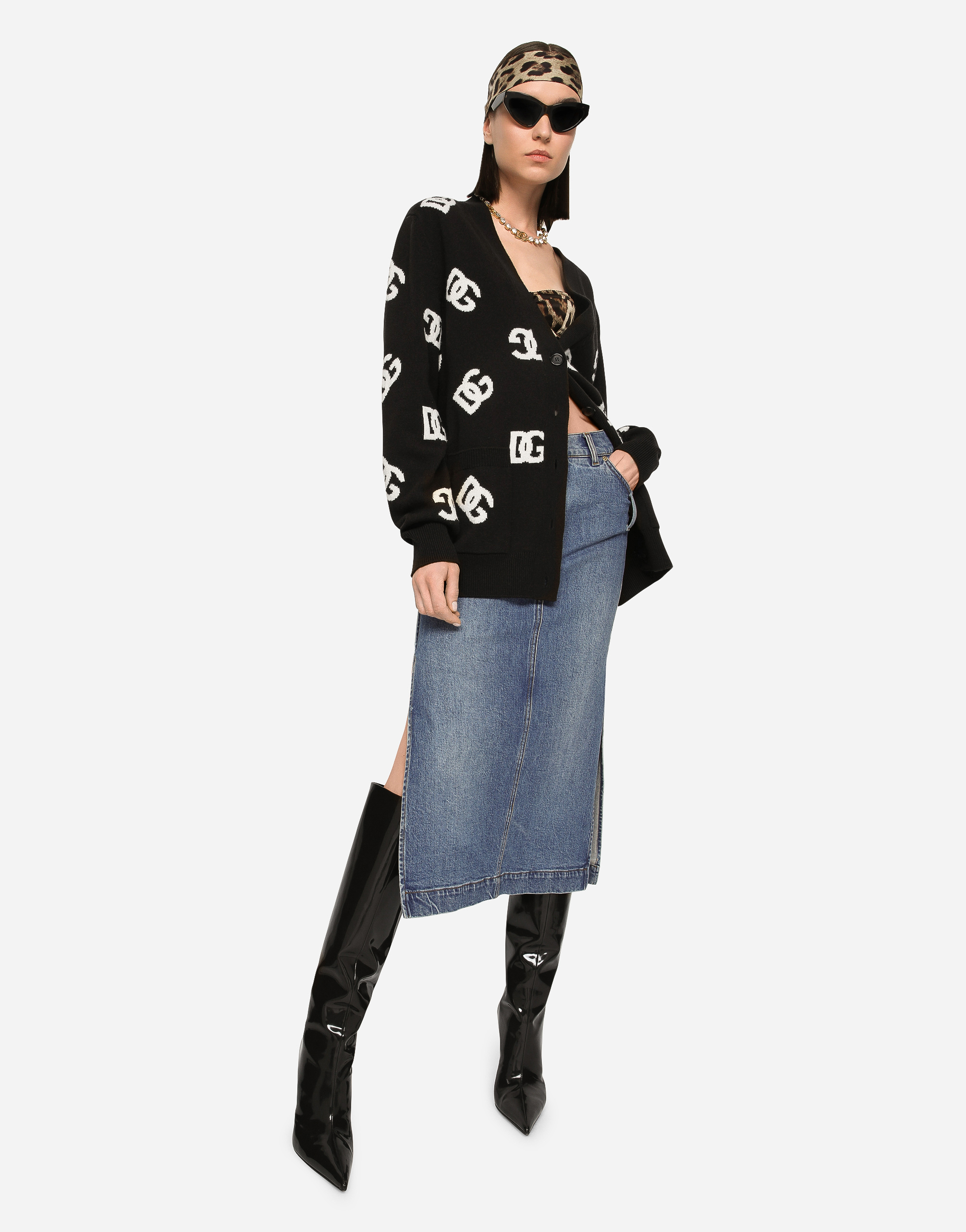 DOLCE & GABBANA WOOL CARDIGAN WITH DG INLAY