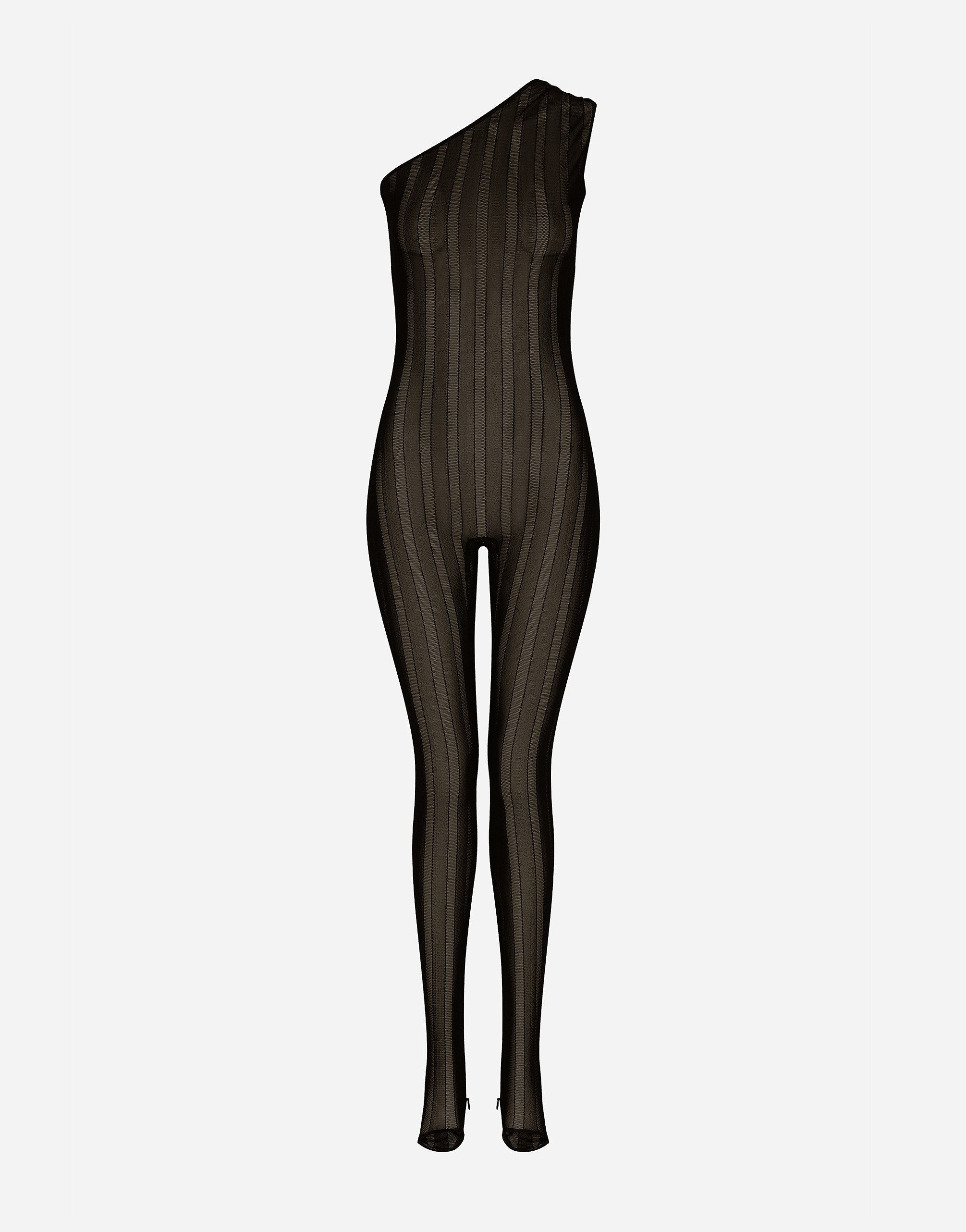 Dolce & Gabbana One-shoulder Tulle Jacquard Jumpsuit In Black