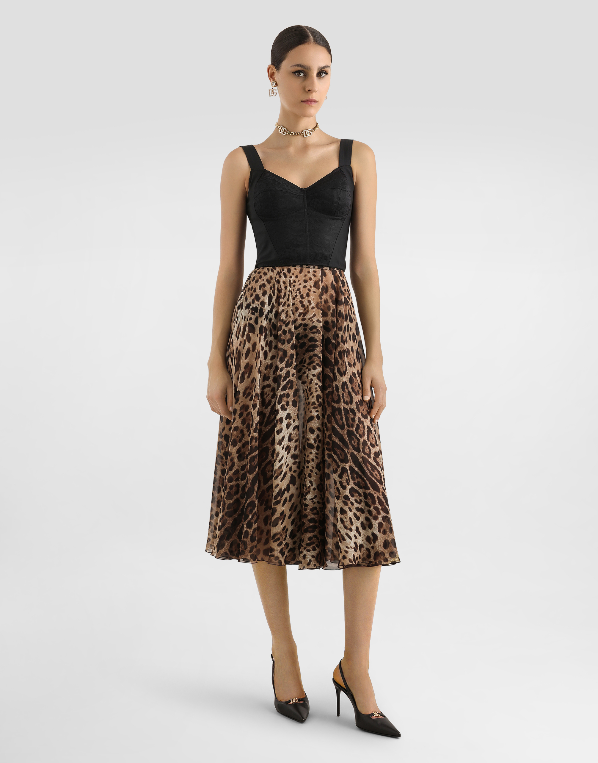 Leopard-print chiffon circle skirt