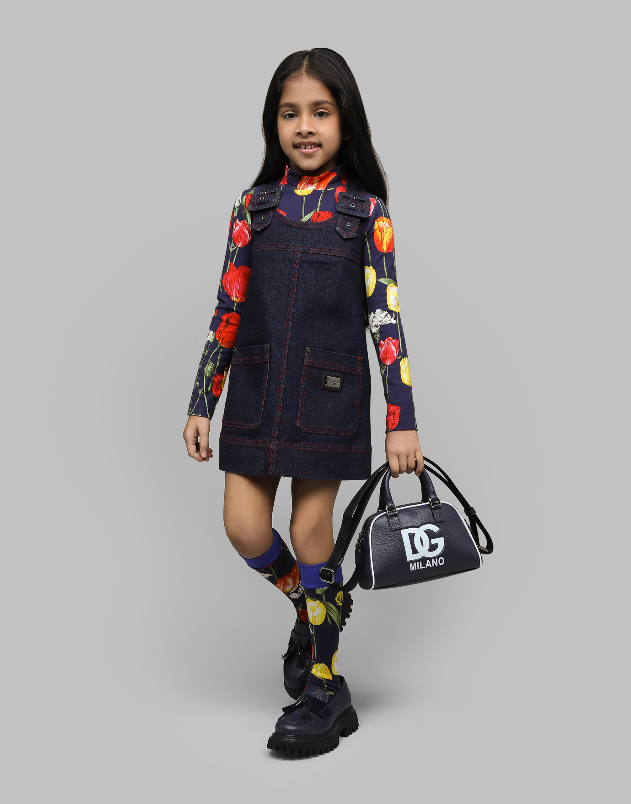 Denim dress with branded tag