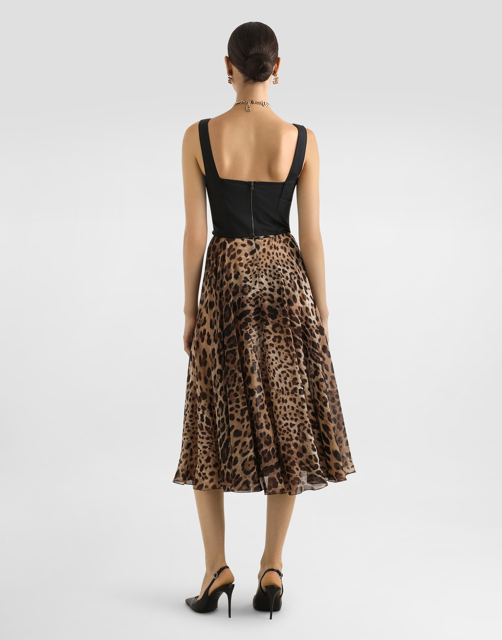 Leopard-print chiffon circle skirt