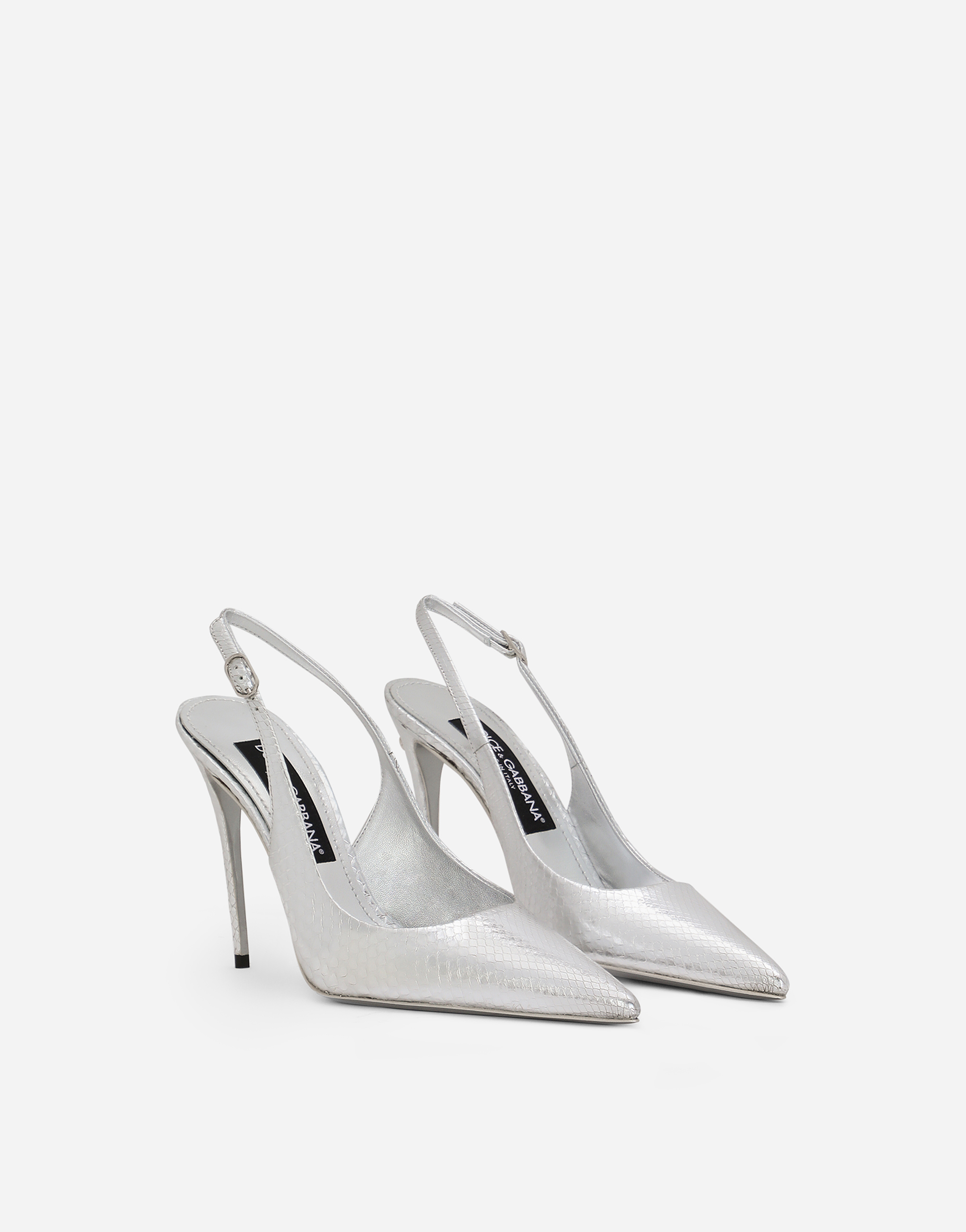 Dolce & Gabbana Lollo Mirrored Leather Slingback Pumps In Silver